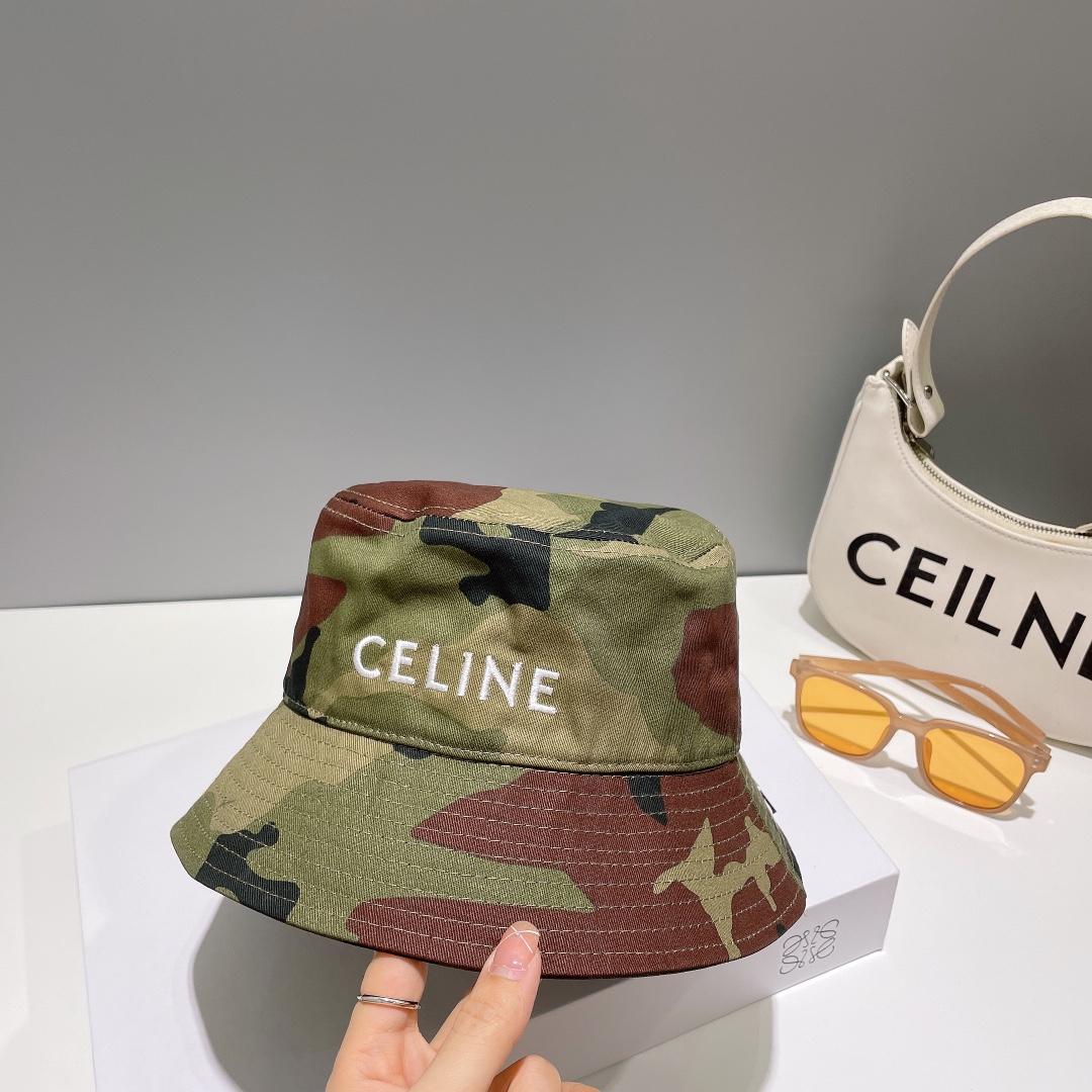 Celine Embroidered Bucket Hat In Camouflage Cotton - everydesigner