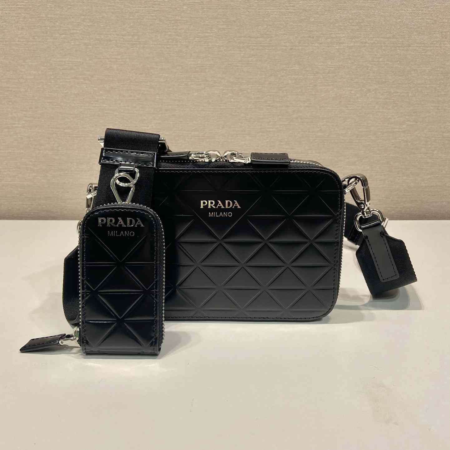 Prada Brique Brushed Leather Bag With Triangle Motif - everydesigner