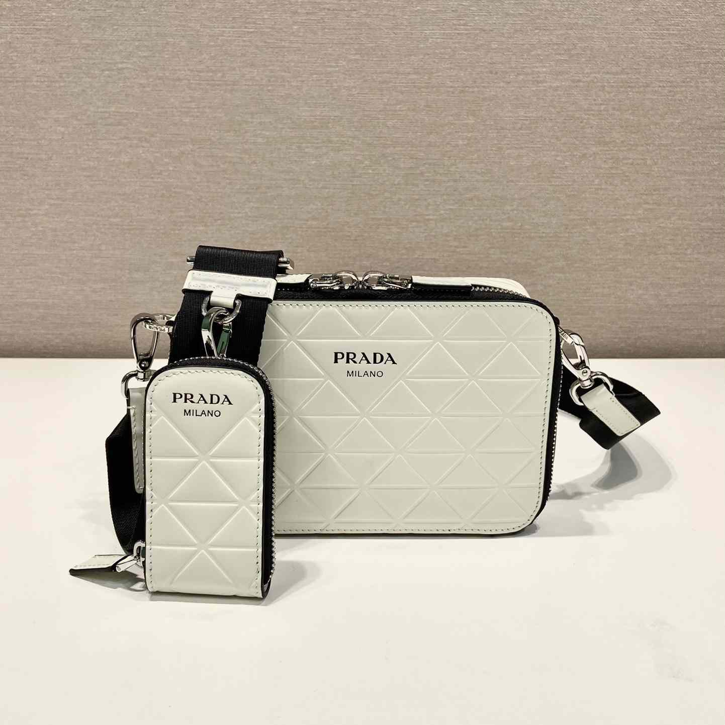 Prada Brique Brushed Leather Bag With Triangle Motif - everydesigner