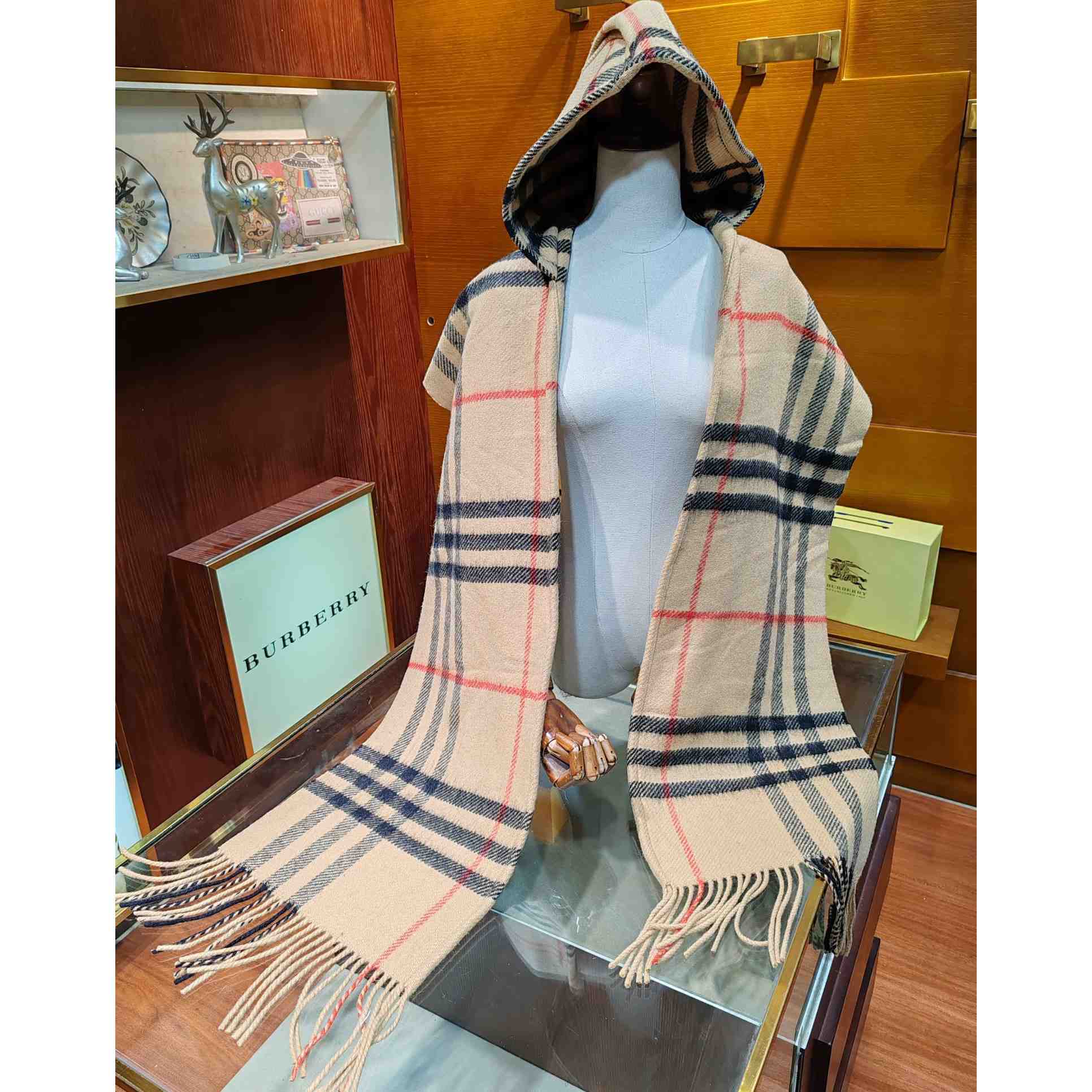 Burberry Check Wool Cashmere Hooded Scarf - everydesigner