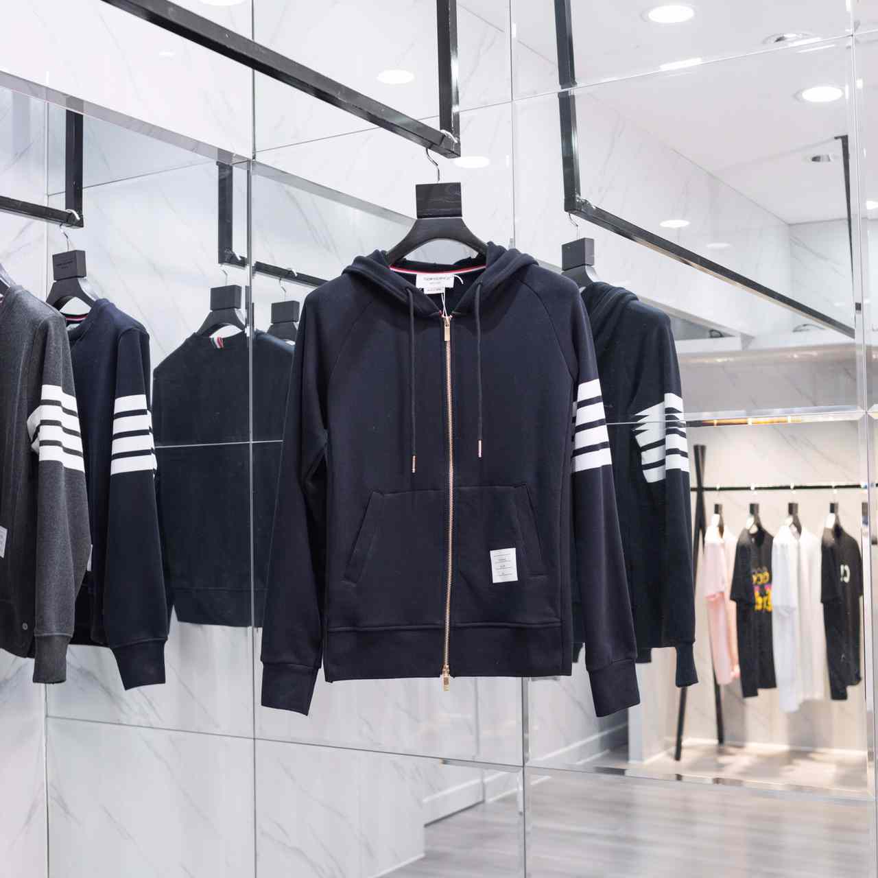 Thom Browne 4-Bar Zip-Up Cotton Hoodie - everydesigner