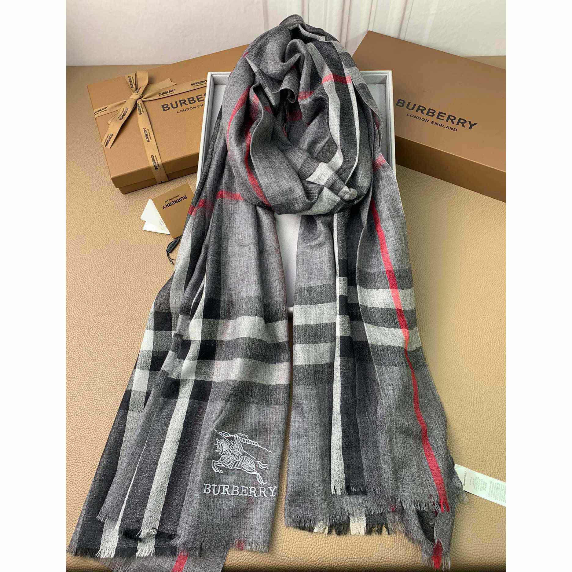 Burberry Lightweight Check Wool Silk Scarf - everydesigner