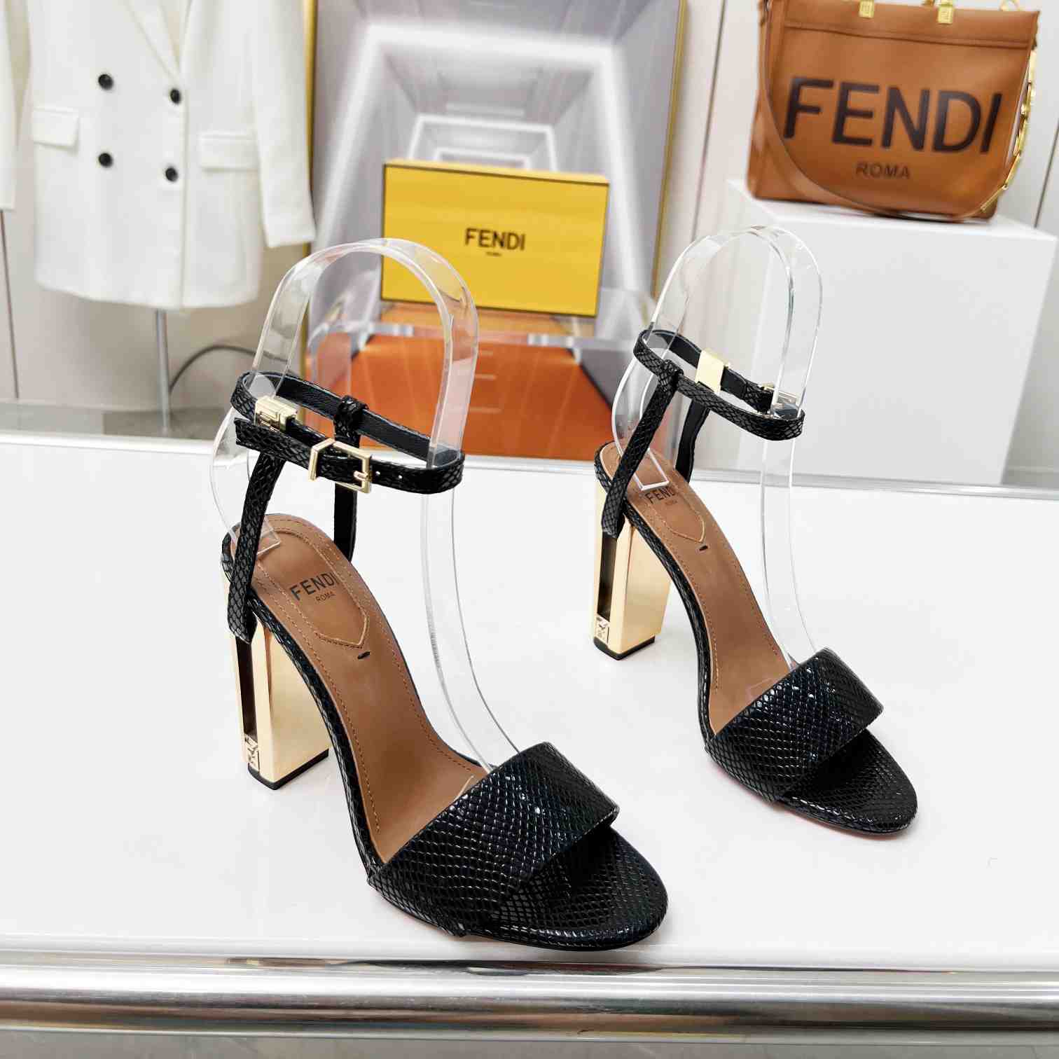 Fendi Delfina Black karung High-heeled Sandals - everydesigner