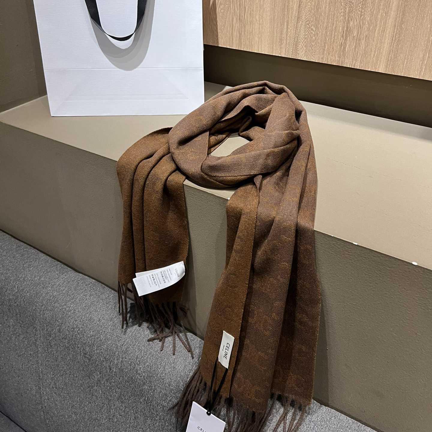 Celine Scarf In Monogram Cashmere Brown/toffee - everydesigner