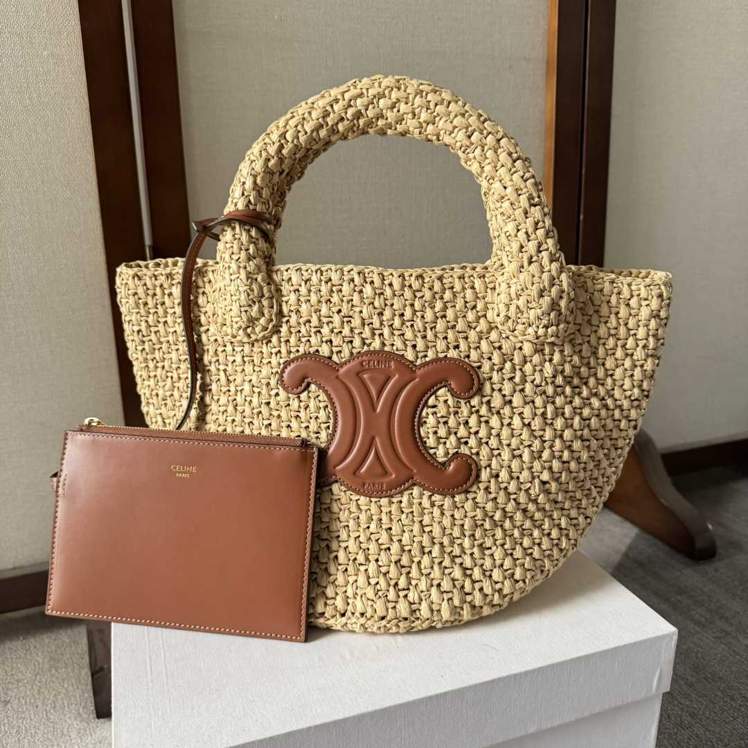 Celine Supple Small Triomphe Celine Classic Panier In Raffia And Calfskin - everydesigner