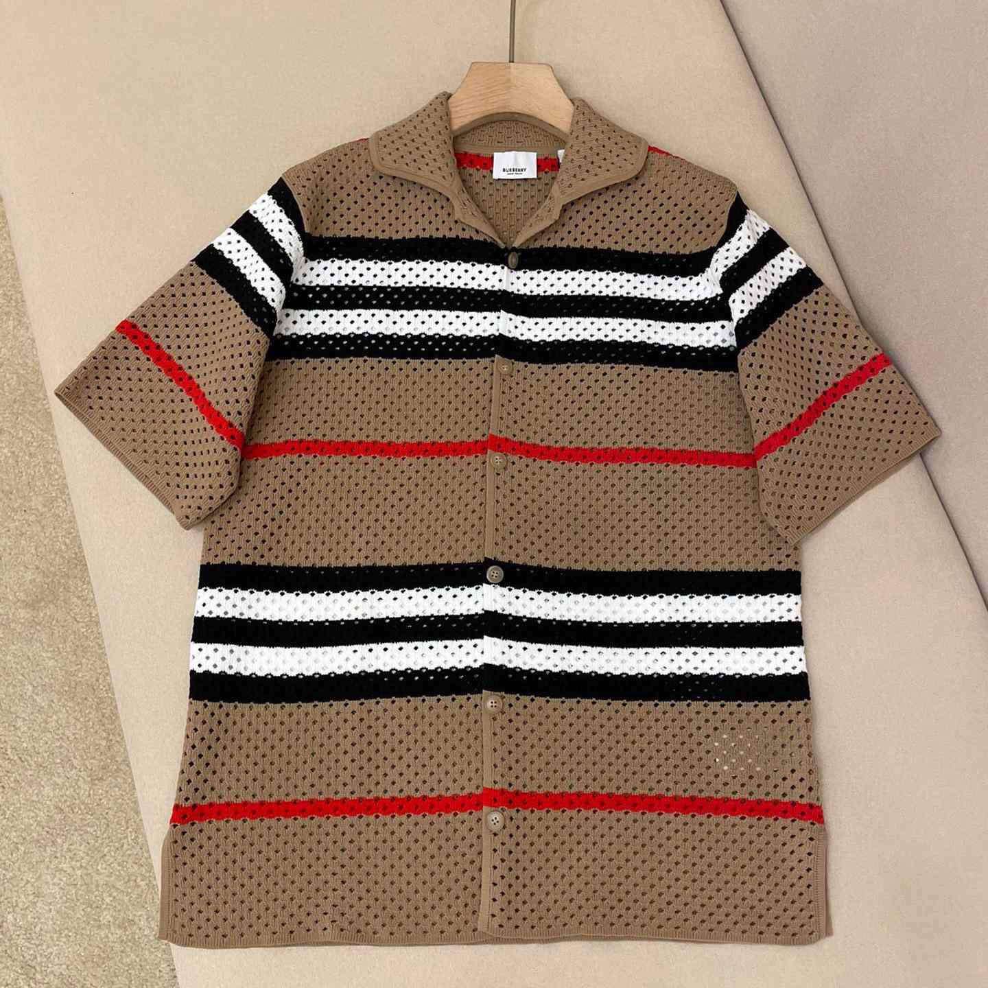 Burberry Icon Stripe Pointelle Knit Shirt - everydesigner