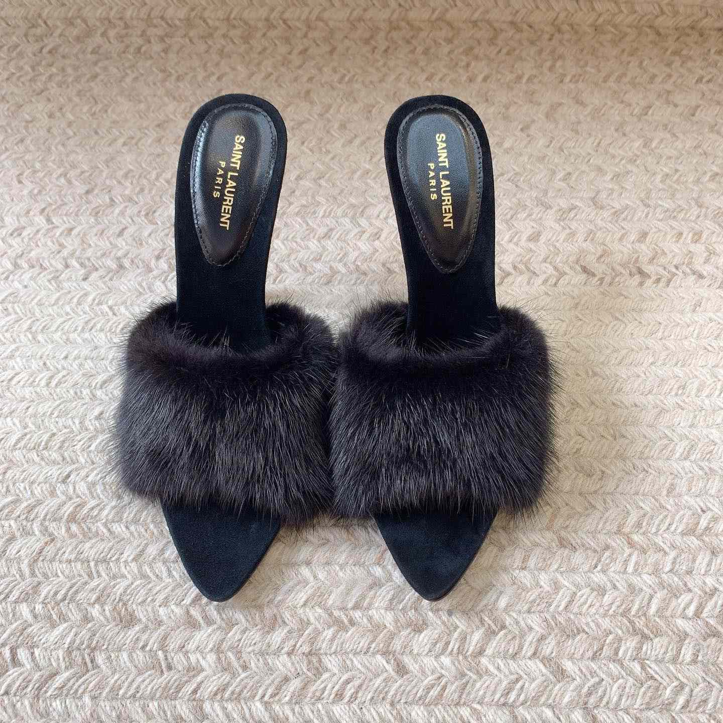 Saint Laurent LA 16 Mules In Animal-Free Fur And Suede  - everydesigner