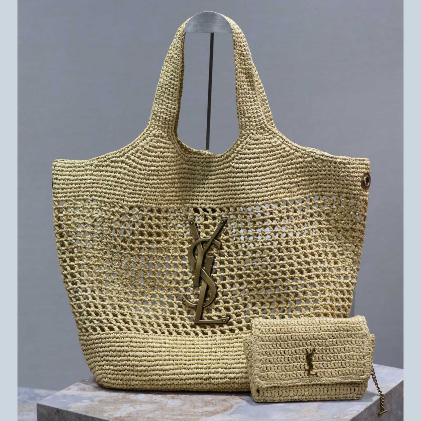 Saint Laurent YSL Icare Maxi Raffia Shopping Bag   47-61-8cm - everydesigner