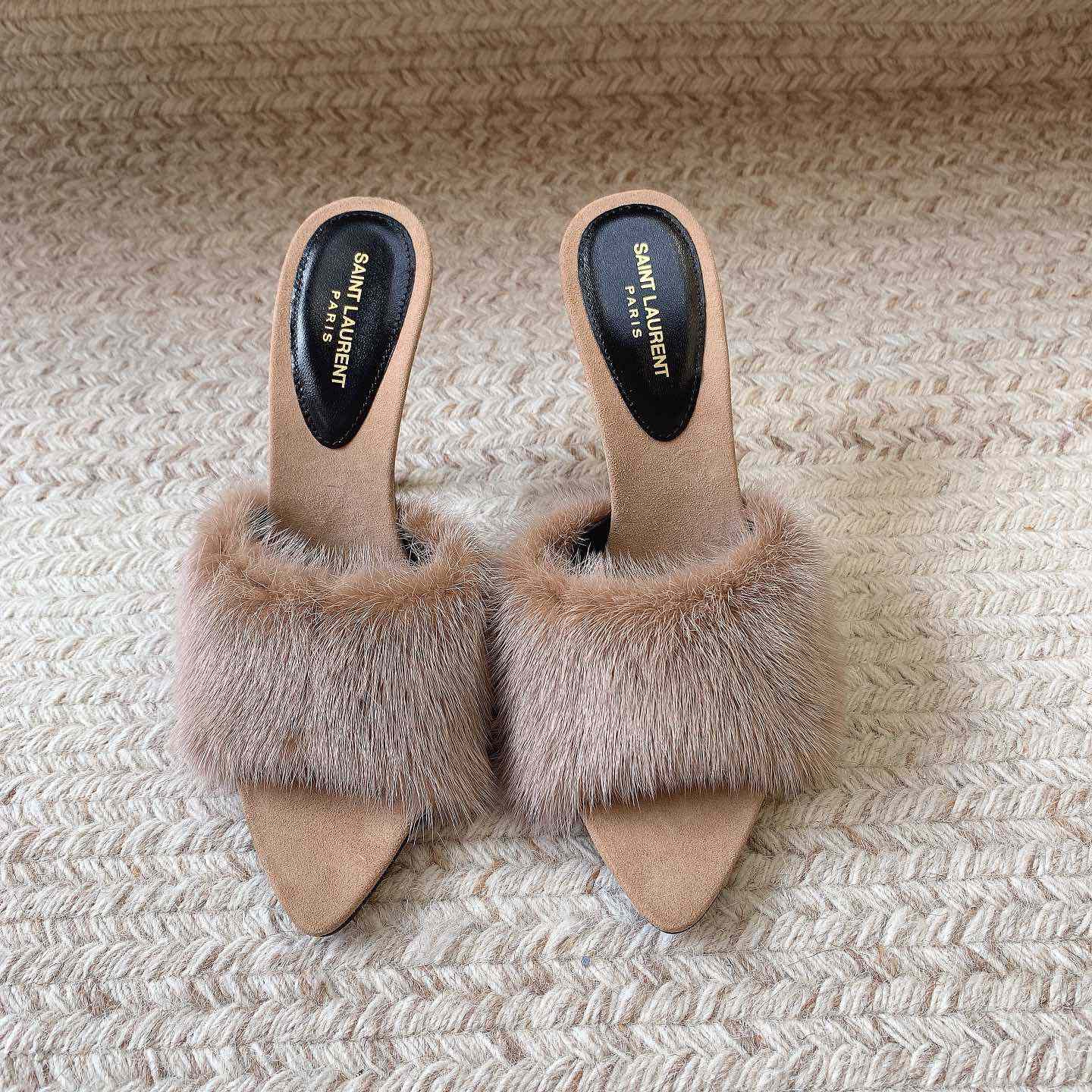 Saint Laurent LA 16 Mules In Animal-Free Fur And Suede  - everydesigner