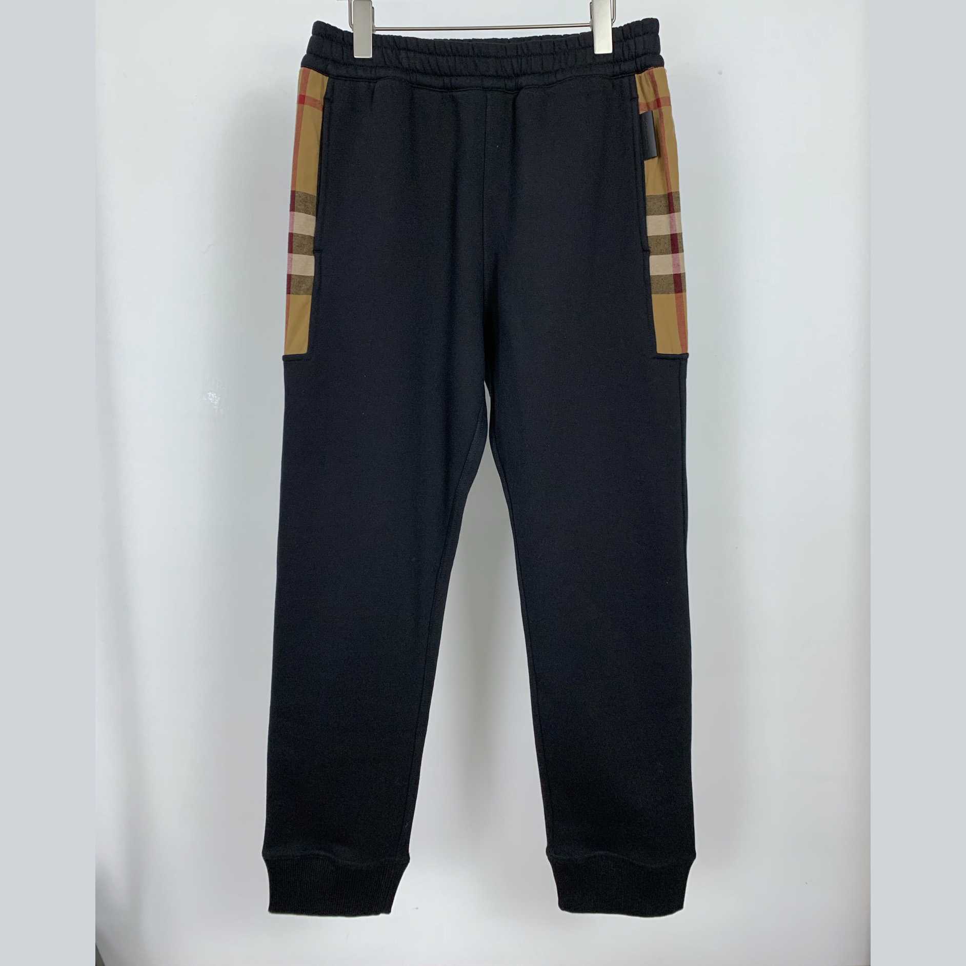 Burberry Check Panel Jogging Trousers In Grey - everydesigner