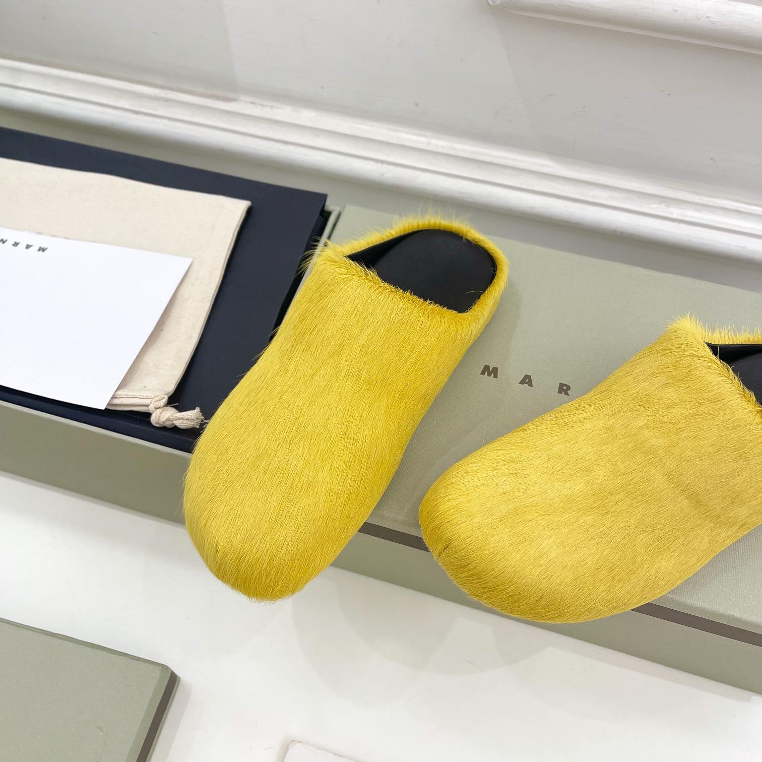 Marni Yellow Long Hair Calfskin Fussbett Sabot - everydesigner