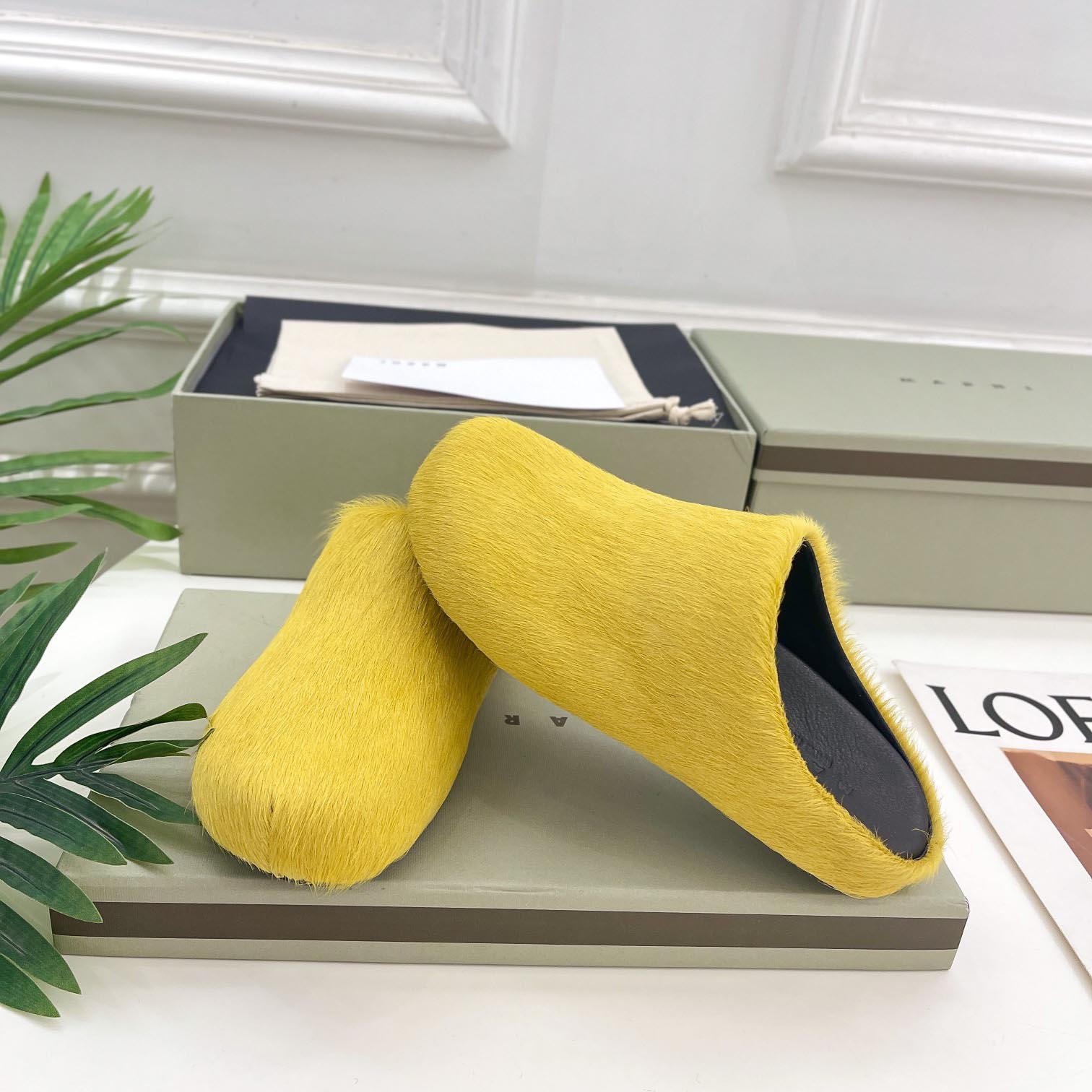 Marni Yellow Long Hair Calfskin Fussbett Sabot - everydesigner