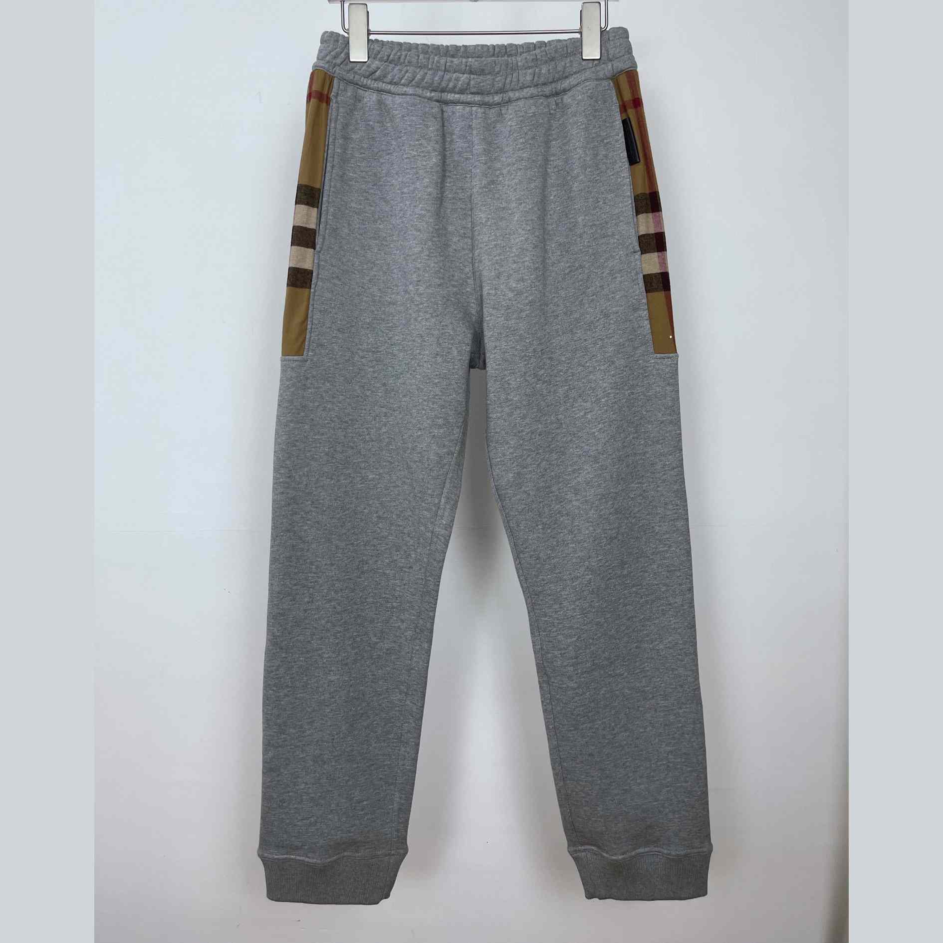 Burberry Check Panel Jogging Trousers In Grey - everydesigner