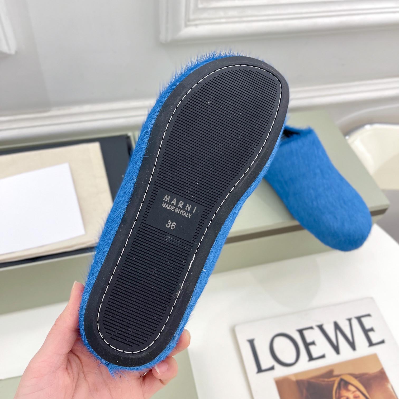 Marni Blue Long Hair Calfskin Fussbett Sabot - everydesigner