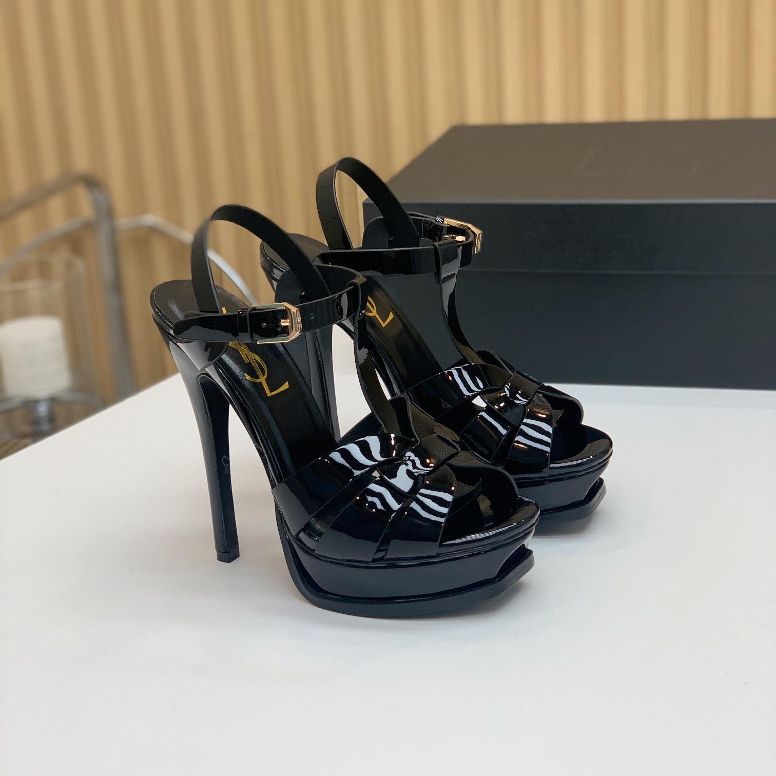 Saint Laurent Tribute Platform Sandals In Patent Leather - everydesigner