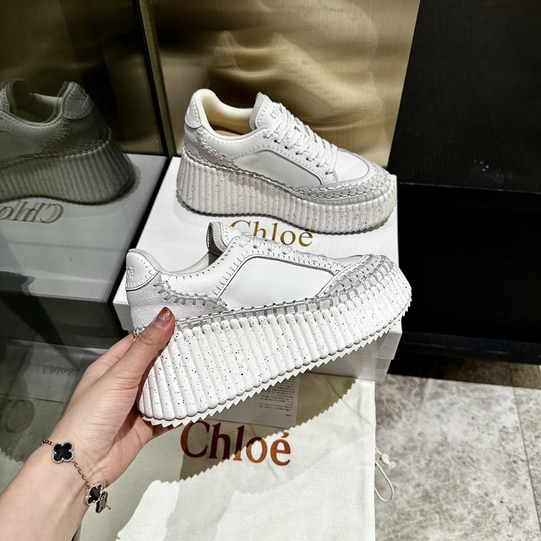 Chloe Women's Natural Nama Suede-trimmed Leather Platform Sneakers - everydesigner