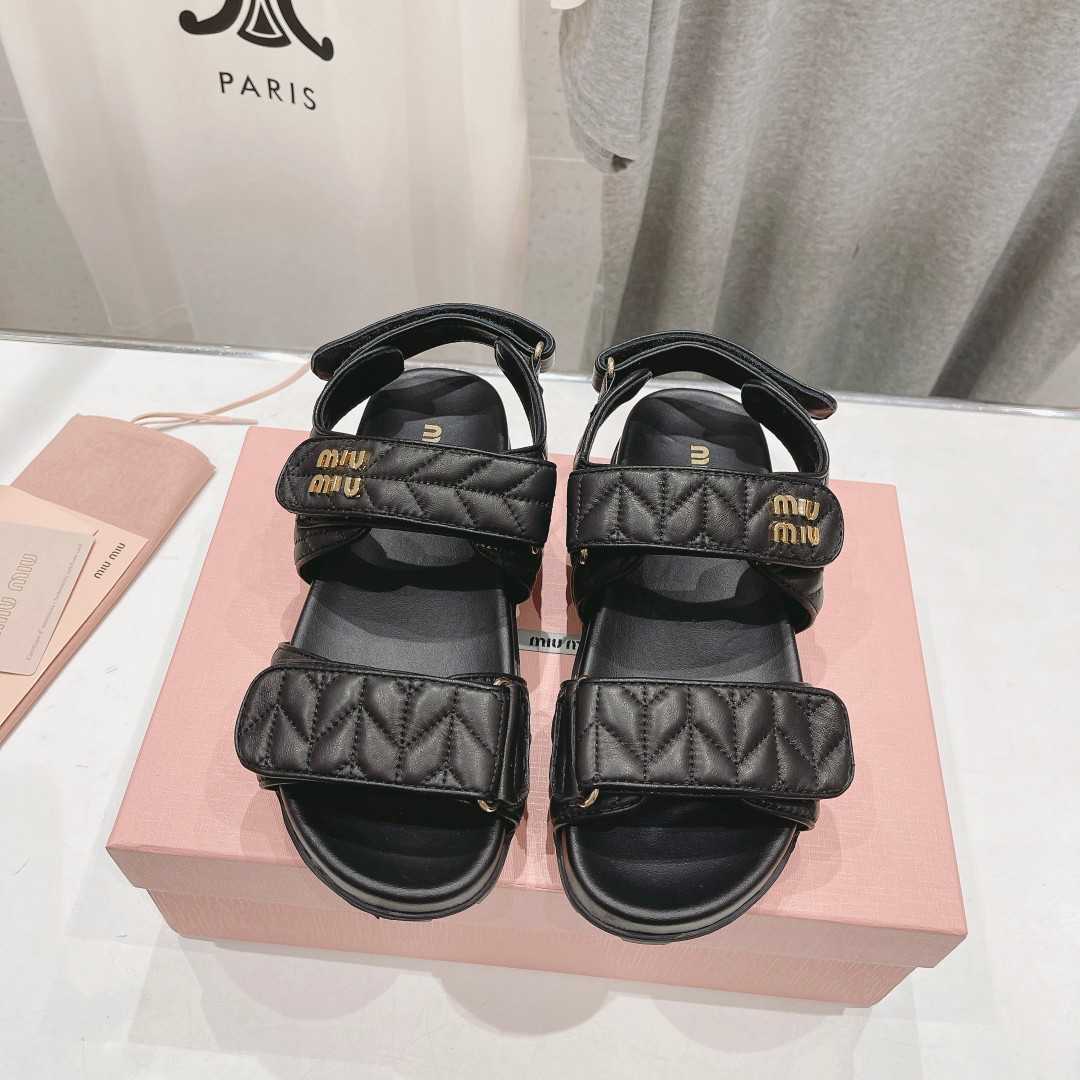 Miu Miu Sporty Matelassé Nappa Leather Sandals - everydesigner