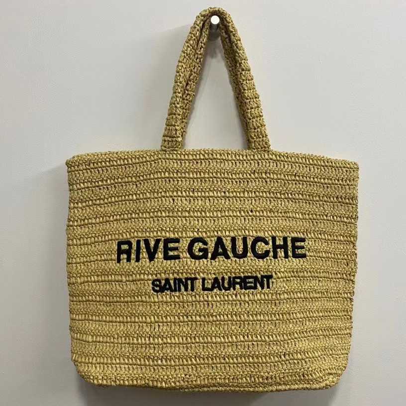 Saint Laurent Rive Gauche Printed Raffia Tote Bag  (48-36-14 cm) - everydesigner