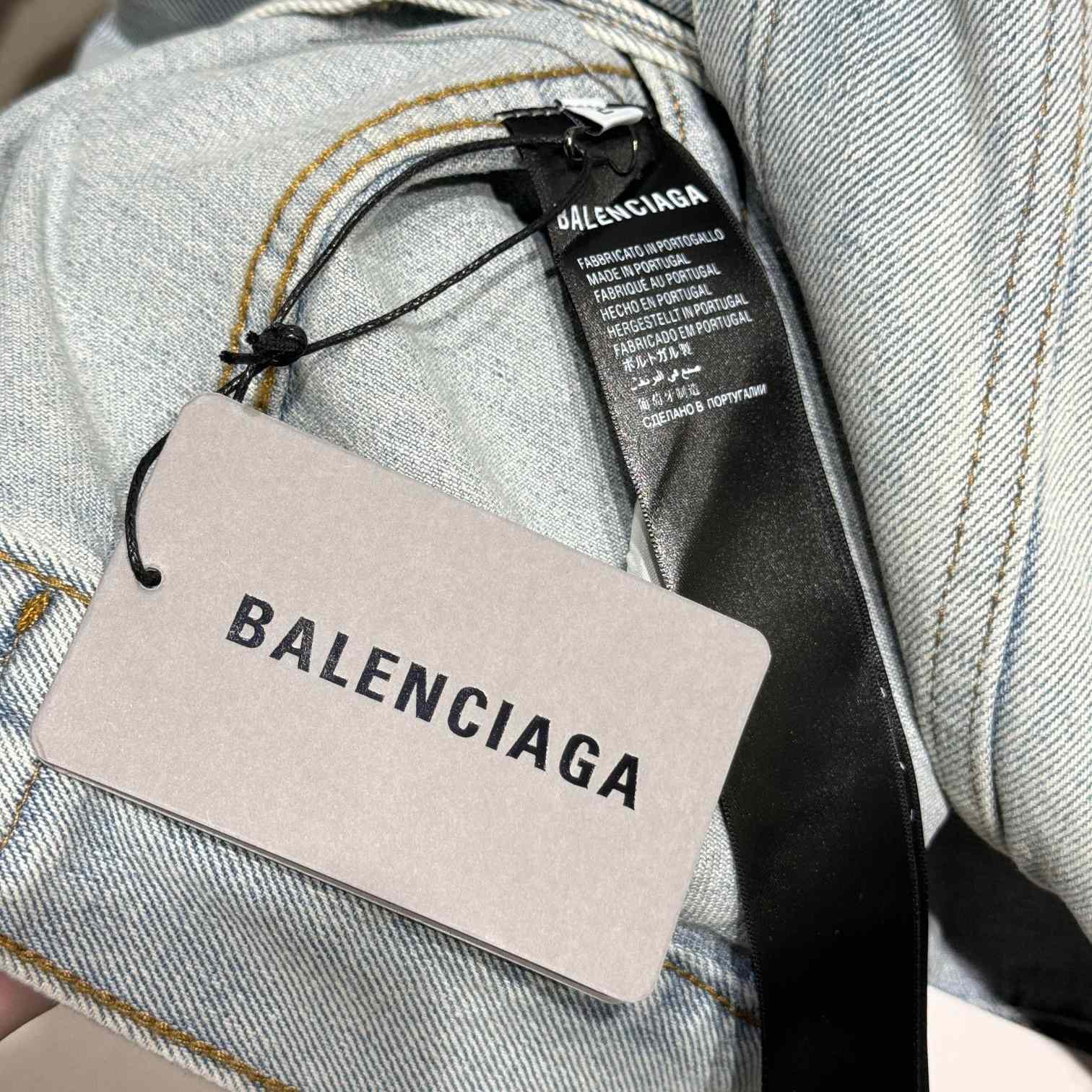 Balenciaga Denim Size Sticker Jacket In Light Blue - everydesigner