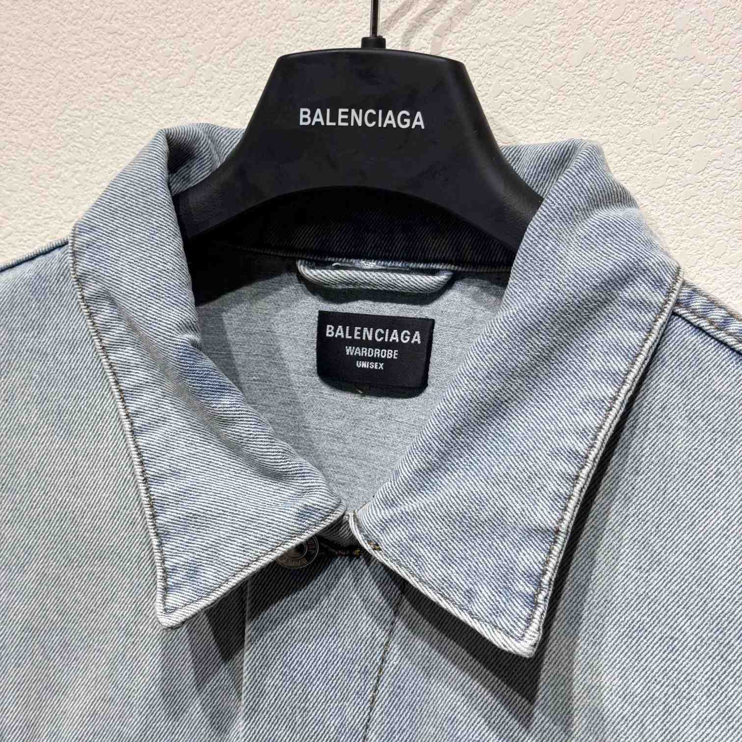 Balenciaga Denim Size Sticker Jacket In Light Blue - everydesigner