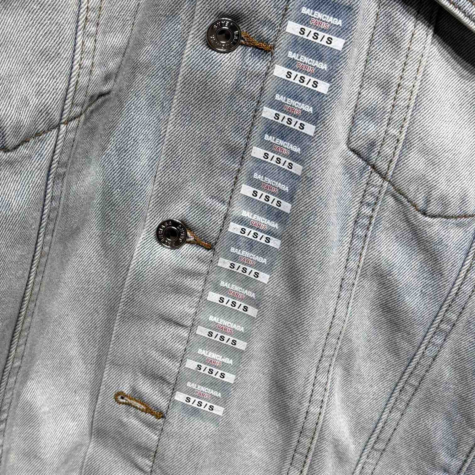 Balenciaga Denim Size Sticker Jacket In Light Blue - everydesigner