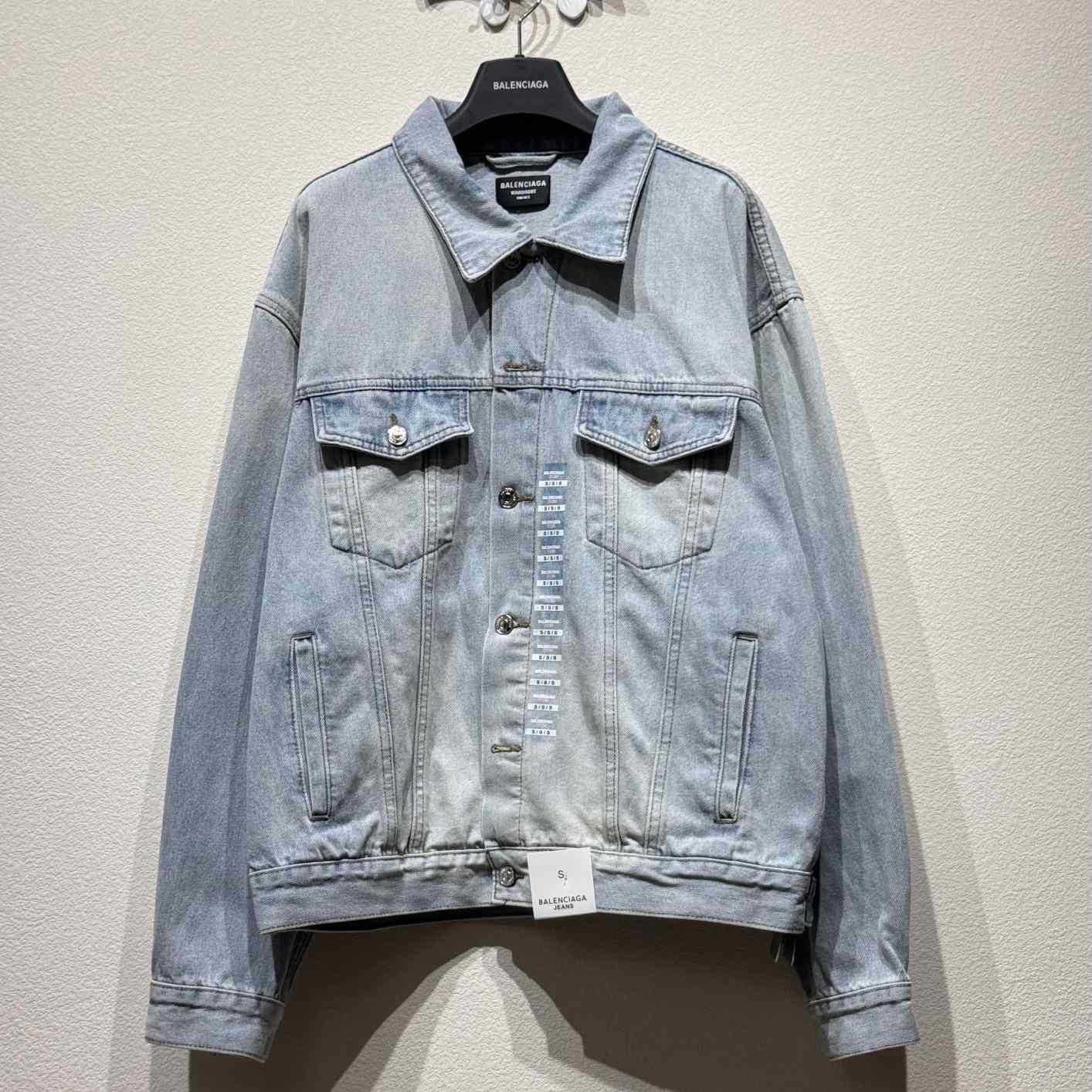 Balenciaga Denim Size Sticker Jacket In Light Blue - everydesigner