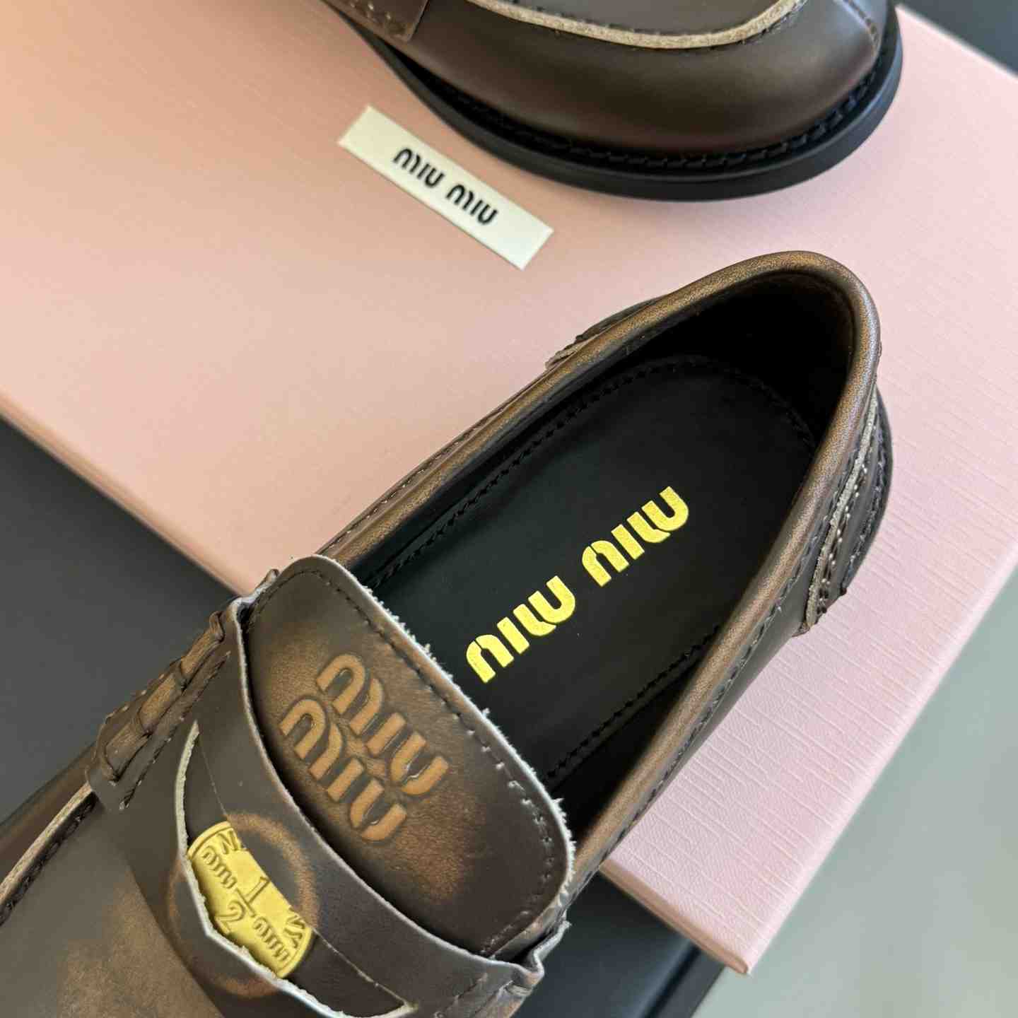 Miu Miu Vintage-effect Leather Penny Loafers - everydesigner