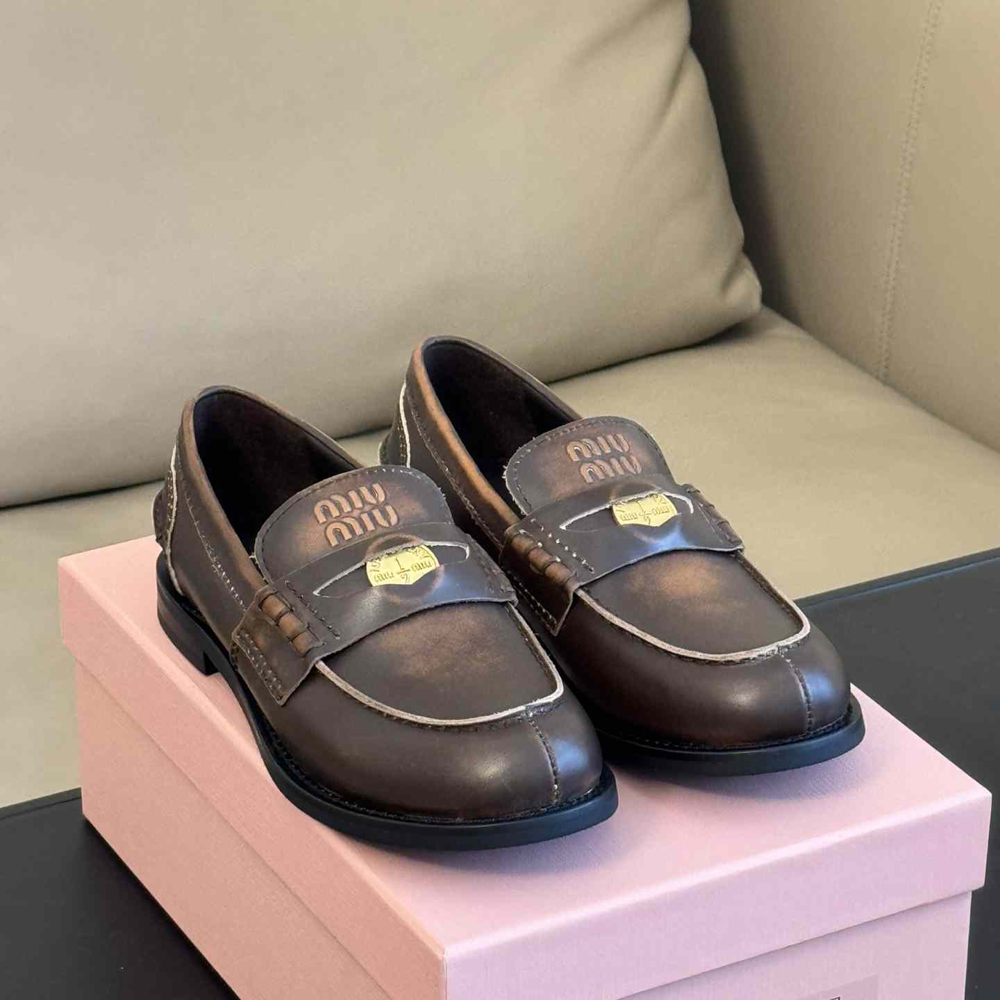 Miu Miu Vintage-effect Leather Penny Loafers - everydesigner