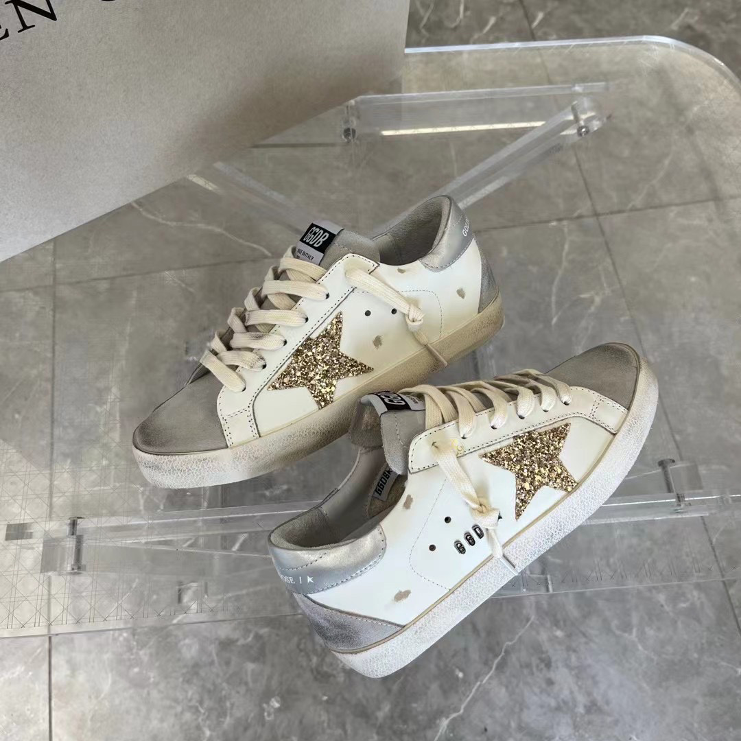 Golden Goose Hi Star White Glitter Gold Sneakers - everydesigner