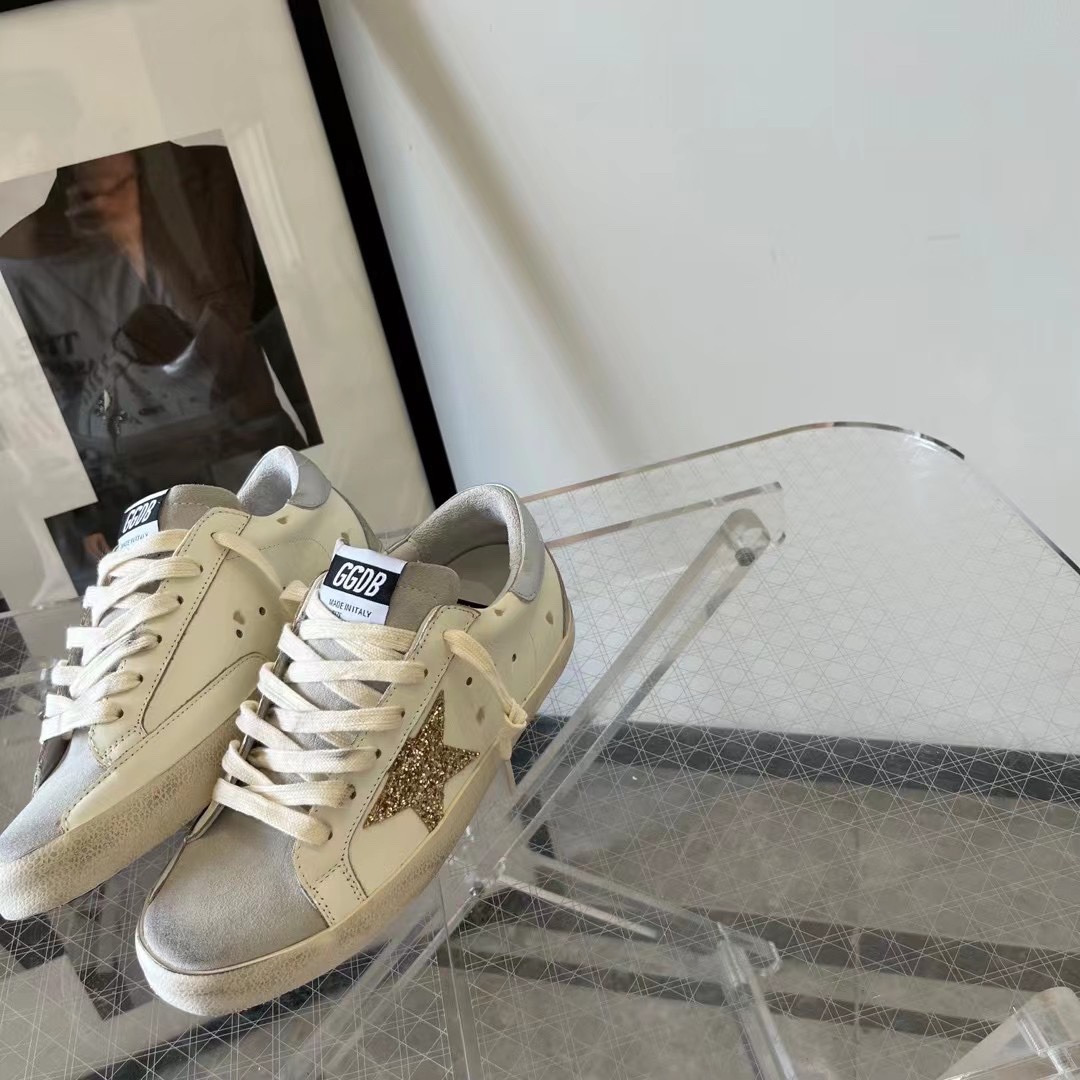 Golden Goose Hi Star White Glitter Gold Sneakers - everydesigner