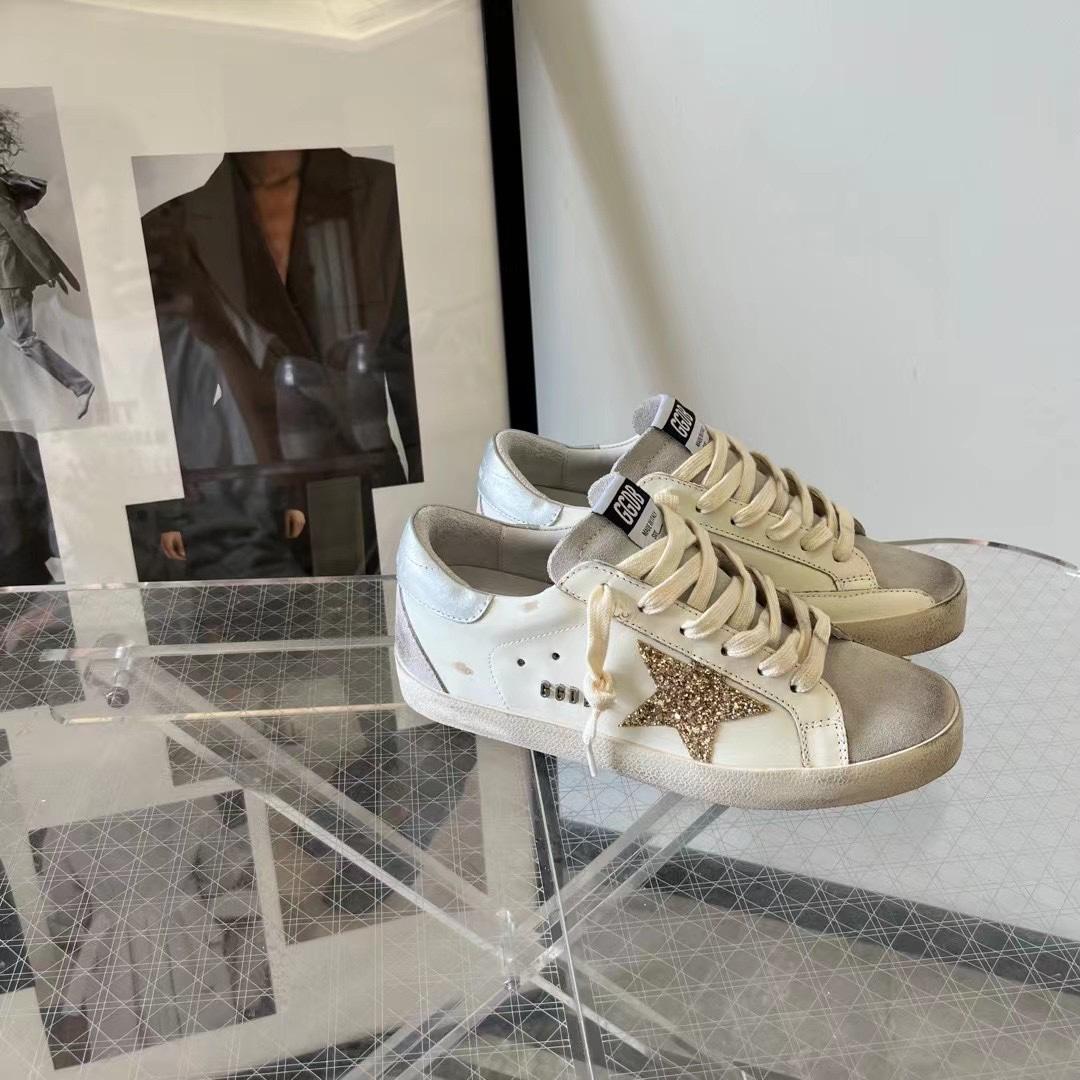 Golden Goose Hi Star White Glitter Gold Sneakers - everydesigner