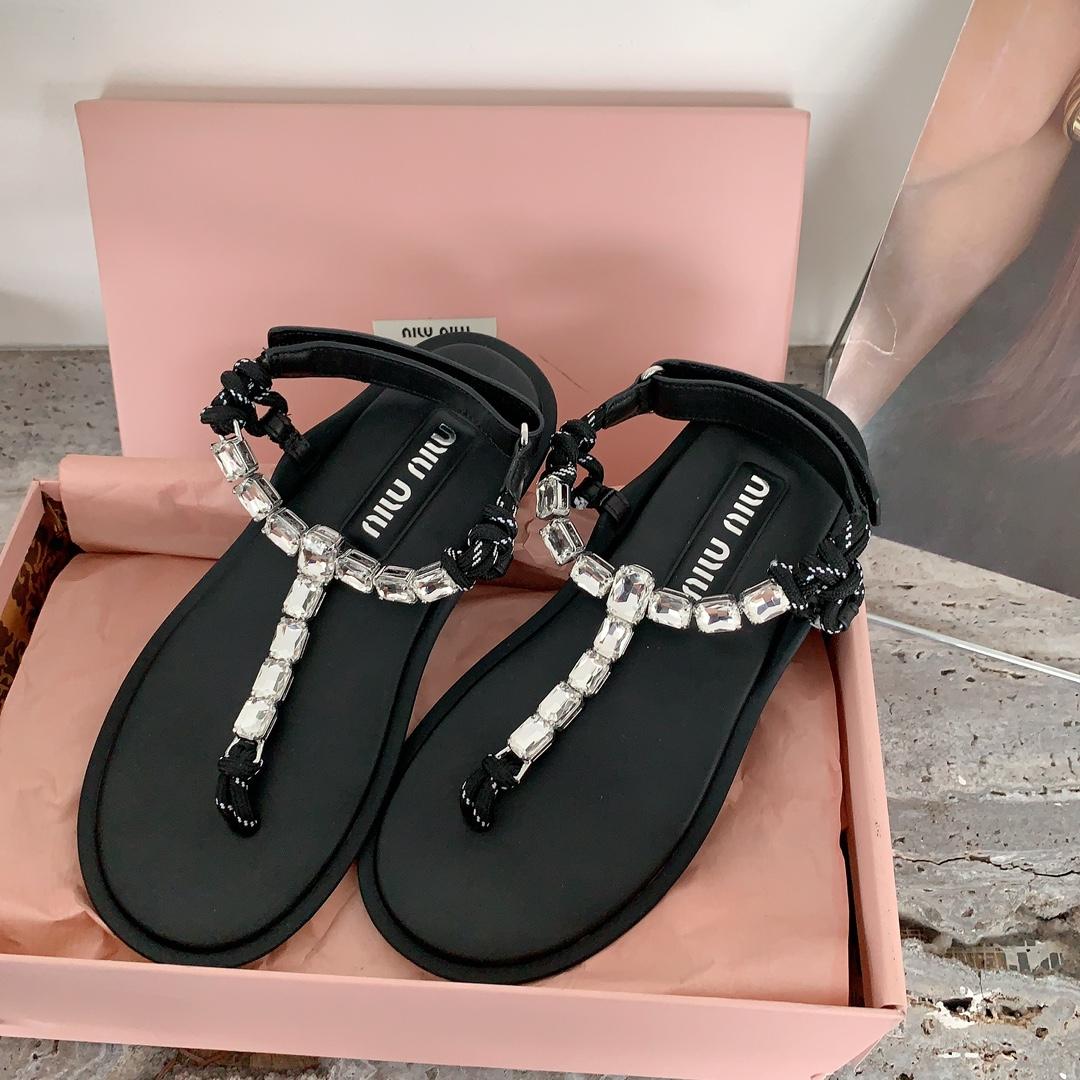 Miu Miu Cotton Cord Thong Sandals - everydesigner