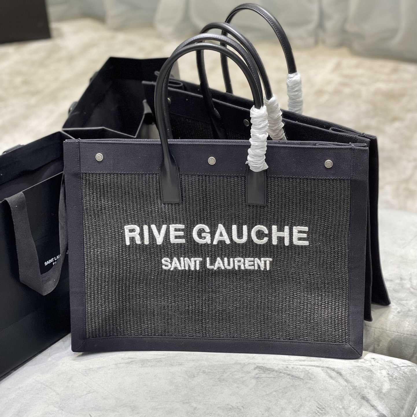 Saint Laurent Rive Gauche Woven Tote Bag   48×36×16cm - everydesigner