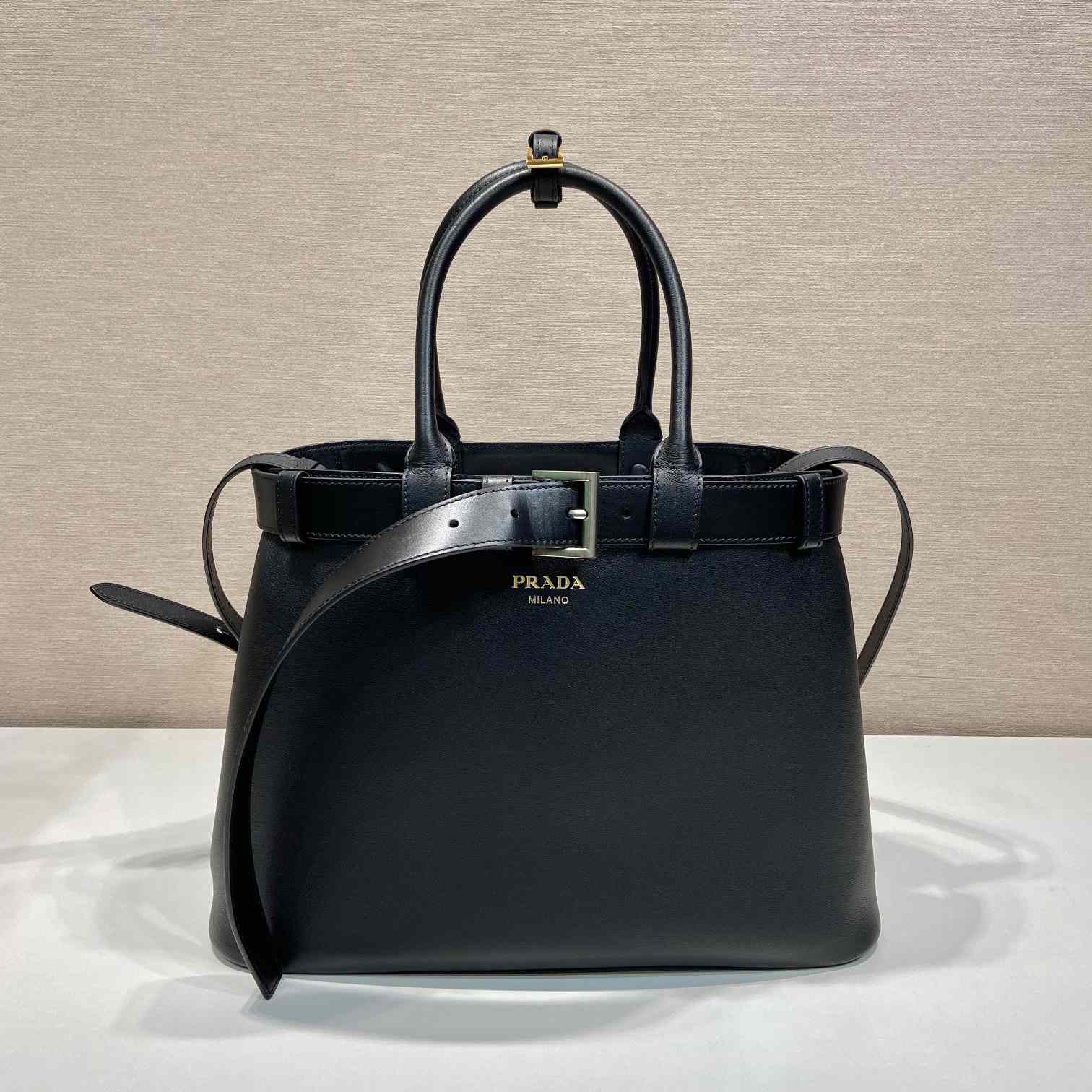 Prada Buckle Large Leather Handbag With Belt - everydesigner