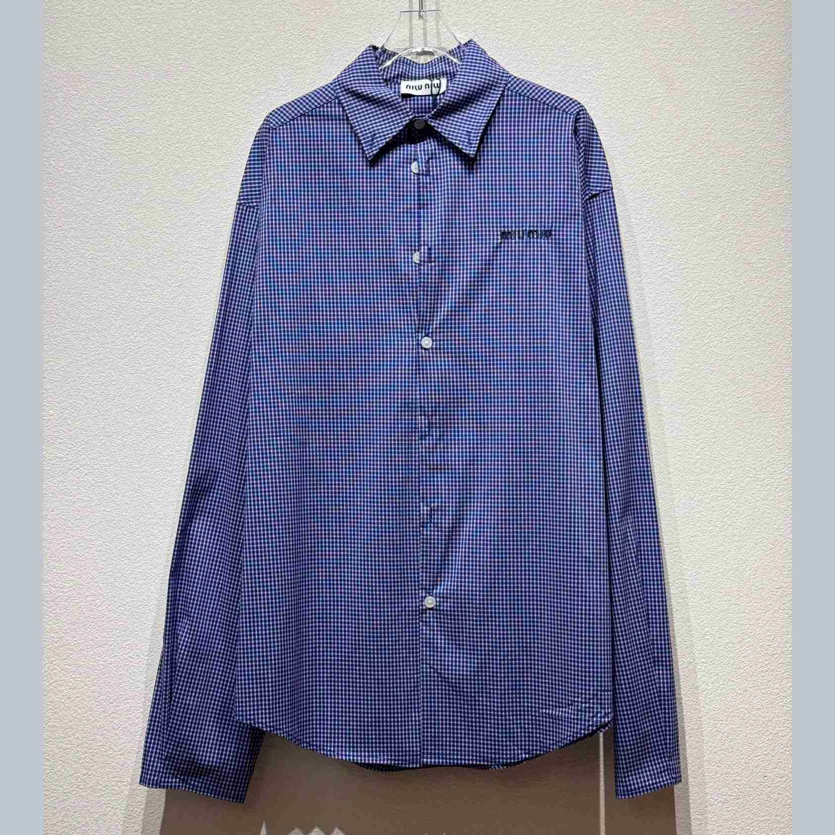 Miu Miu Logo-embroidered Checked Shirt - everydesigner