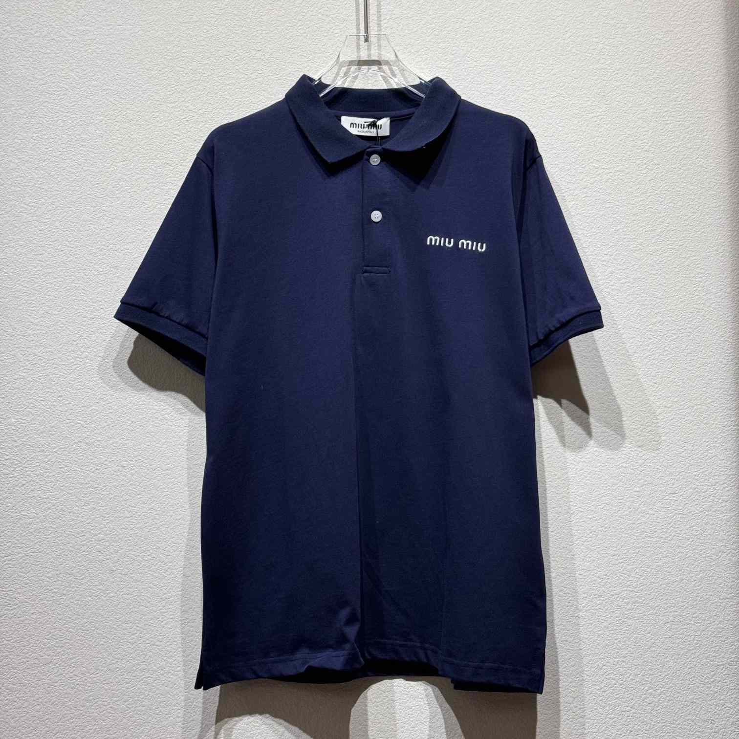 Miu Miu Blue Cotton Pique Polo Shirt - everydesigner