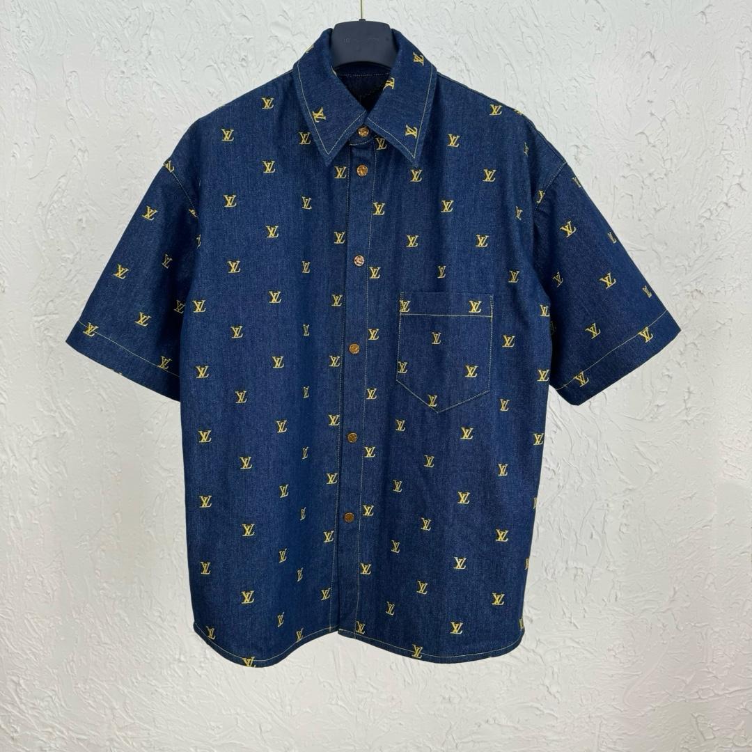 Louis Vuitton Embroidered Signature Short-Sleeved Denim Shirt   1AFJDU - everydesigner