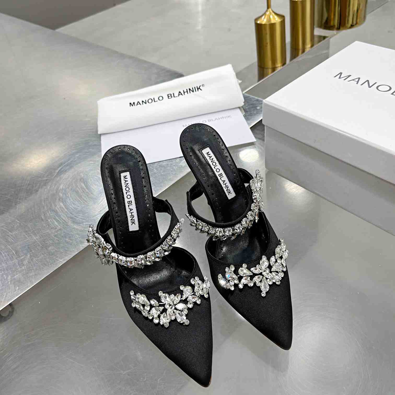 Manolo Blahnik Lurum Crystal-embellished Mules - everydesigner