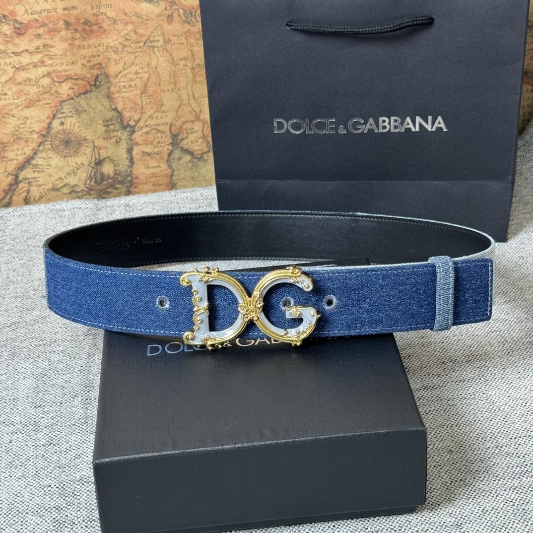 Dolce & Gabbana Denim Patchwork Belt With Baroque DG Buckle - everydesigner