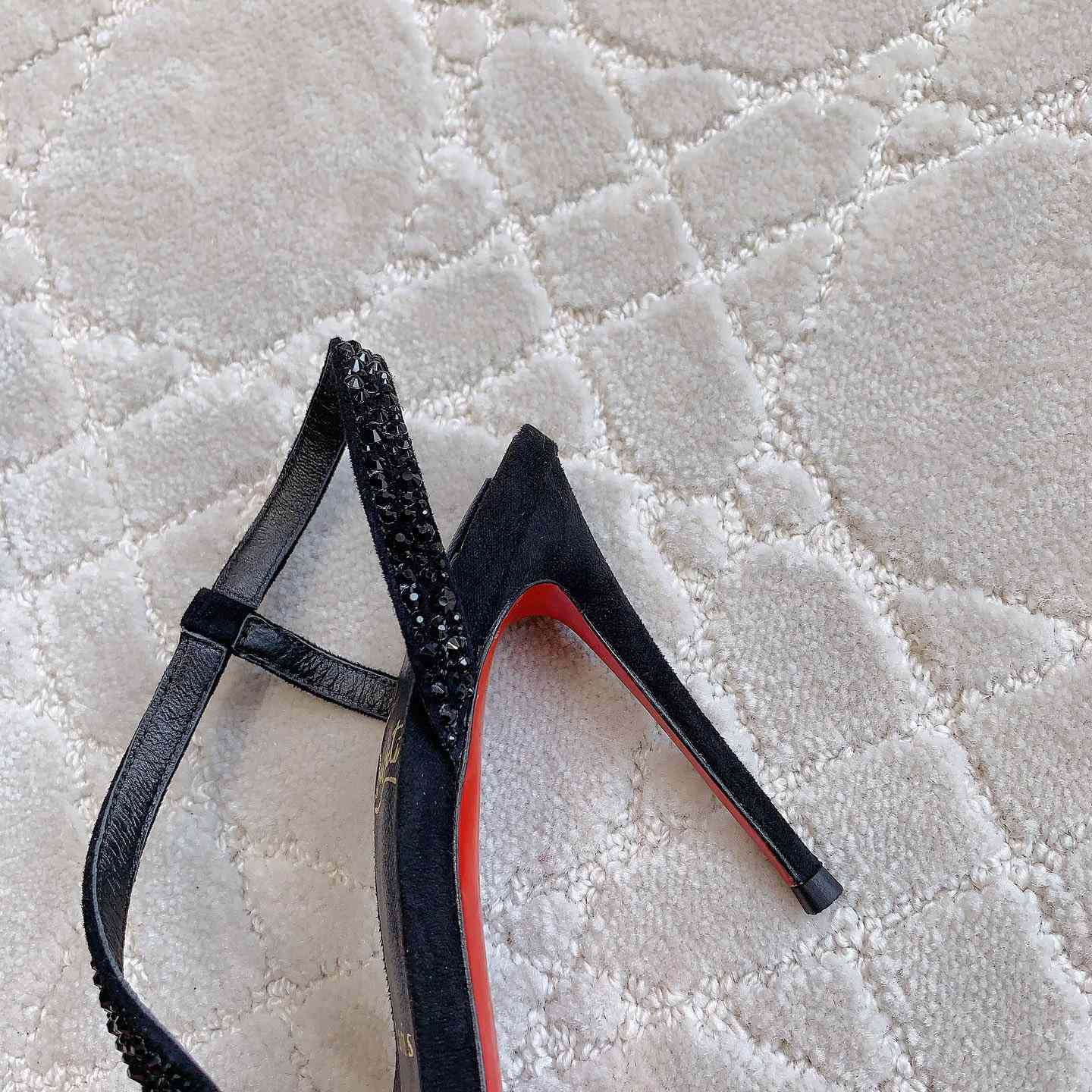 Christian Louboutin Black Suede Crystal Embellished Rosalie Sandals - everydesigner