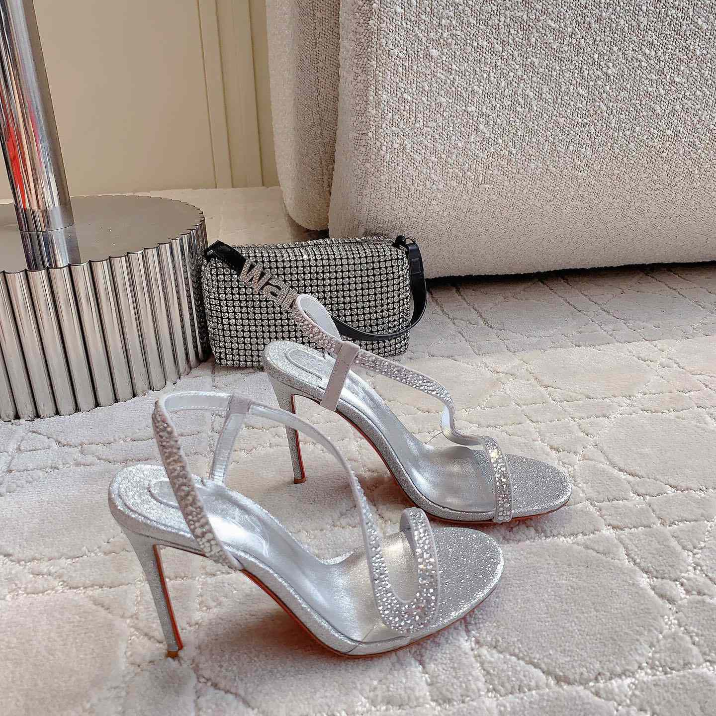 Christian Louboutin Silvery Suede Crystal Embellished Rosalie Sandals - everydesigner
