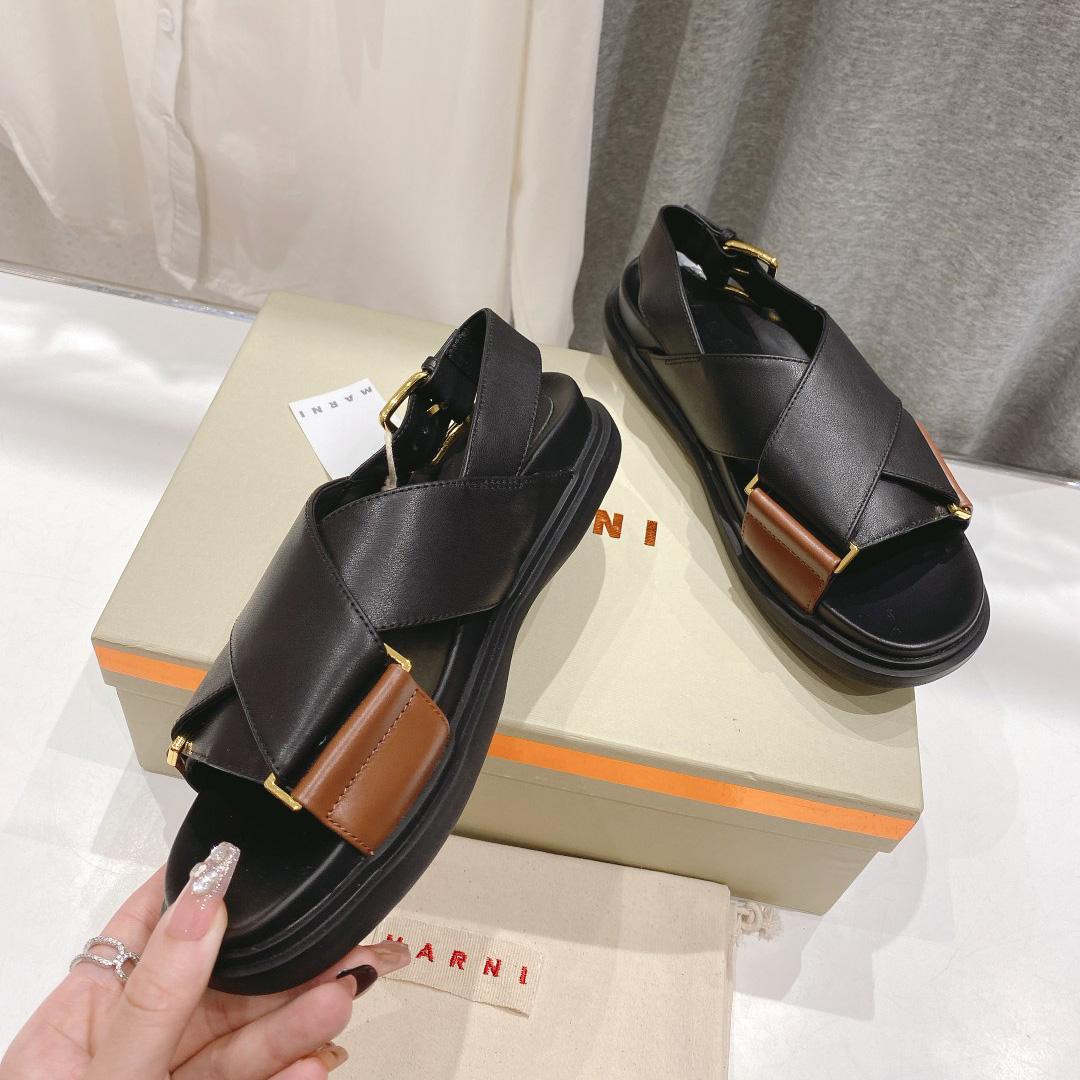 Marni Black And Brown Leather Fussbett - everydesigner