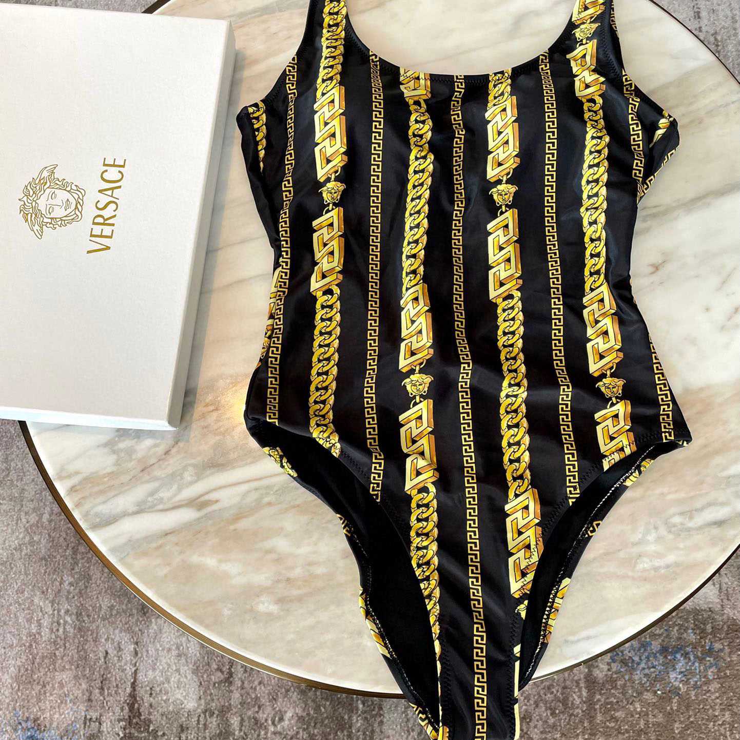 Versace Chain Pinstripe One-Piece Swimsuit - everydesigner