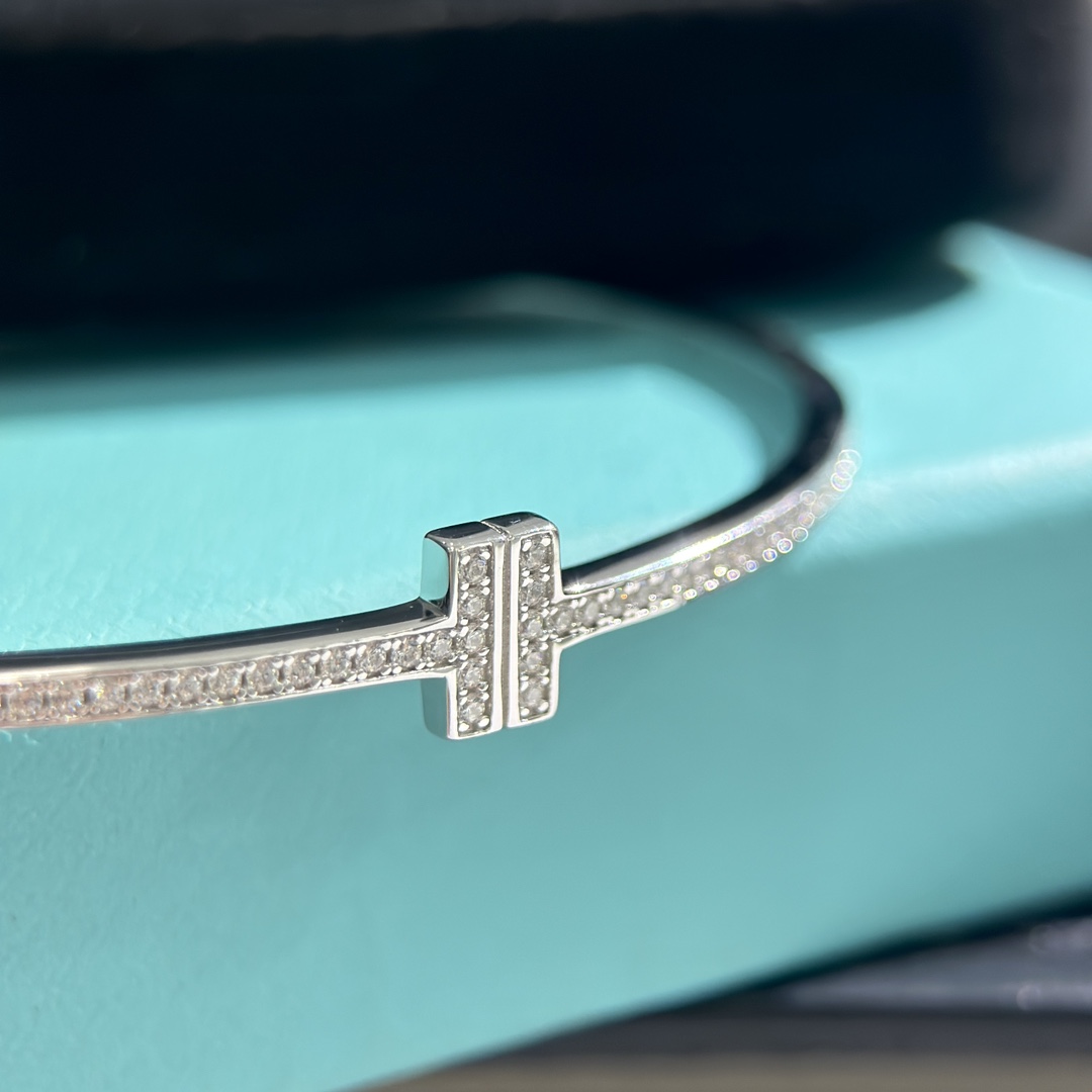 Tiffany & Co. 18K White Gold T Hinged Wire Bangle Bracelet - everydesigner