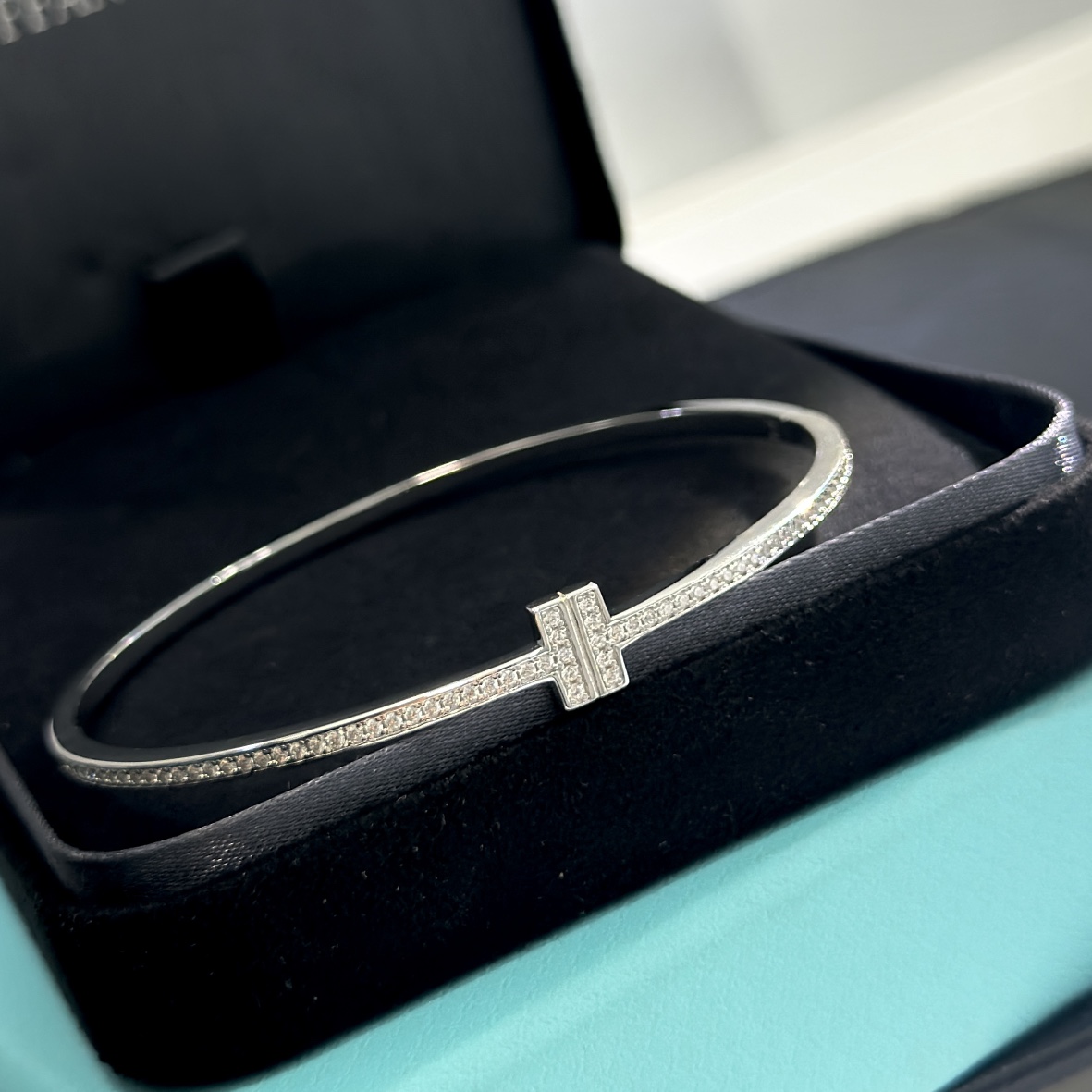 Tiffany & Co. 18K White Gold T Hinged Wire Bangle Bracelet - everydesigner
