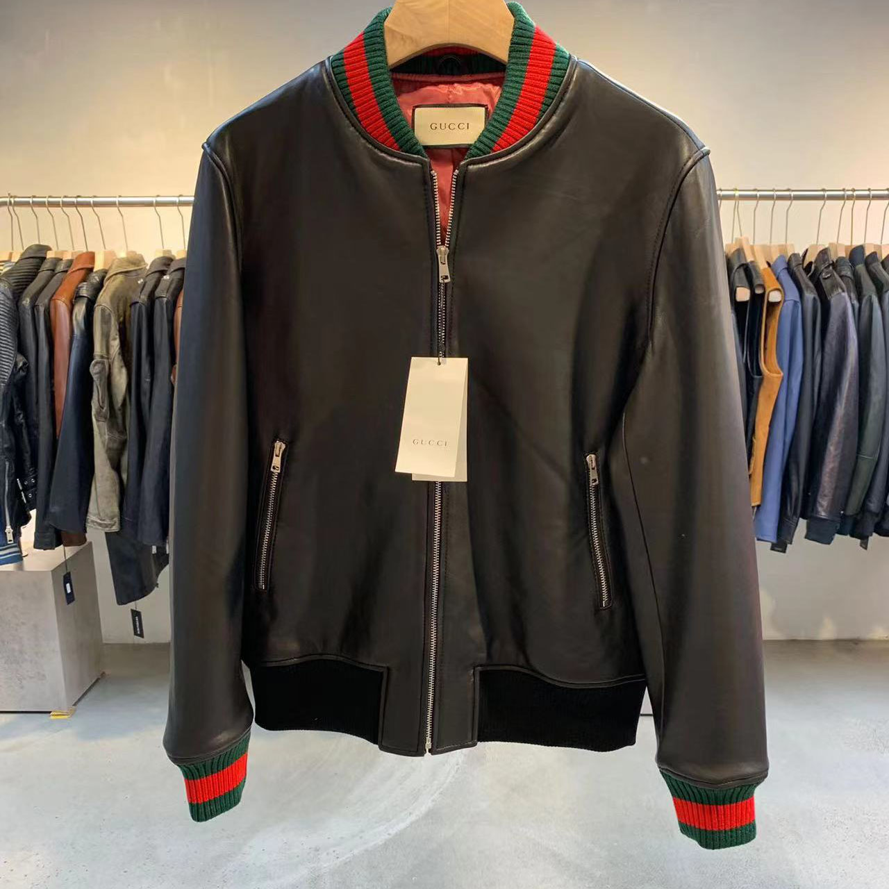 Gucci Leather Jacket With Web - everydesigner