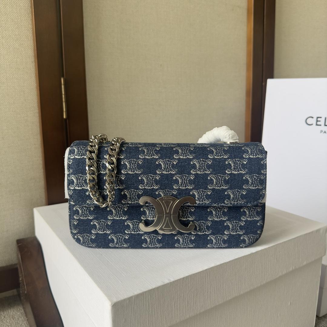 Celine Chain Shoulder Bag Claude In Denim With Triomphe All-over Denim / Silver - everydesigner