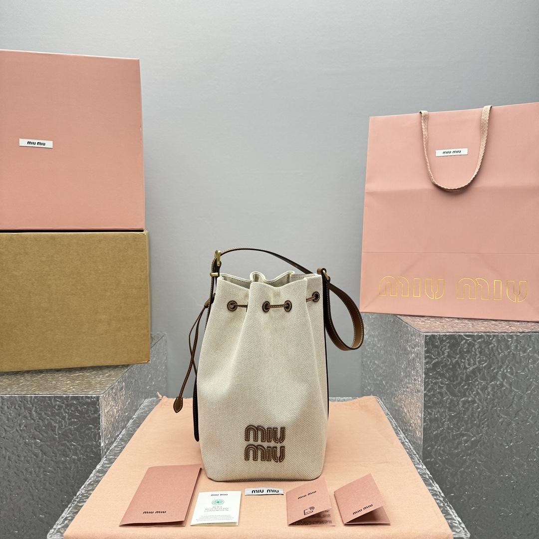 Miu Miu Canvas And Leather Bucket Bag - everydesigner