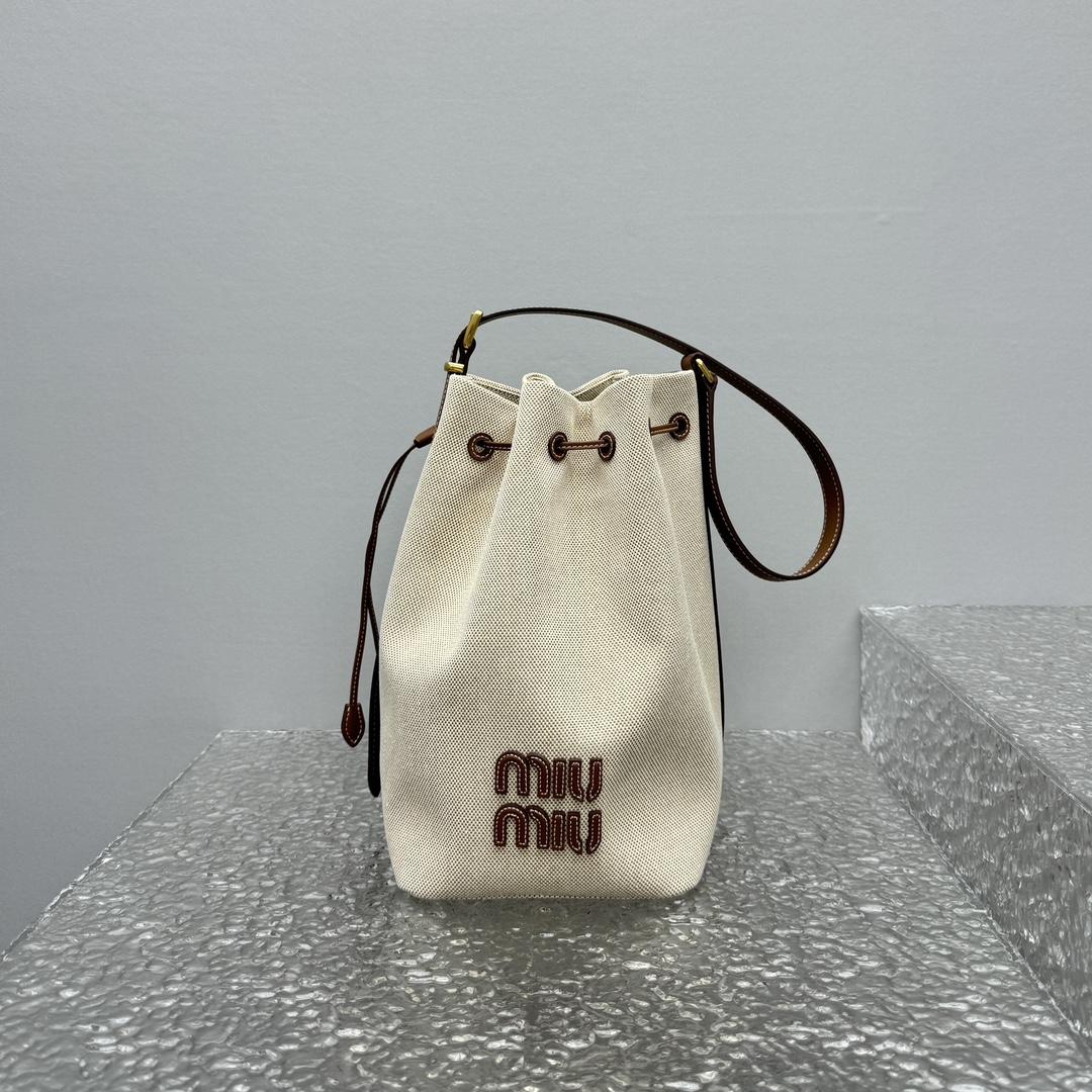 Miu Miu Canvas And Leather Bucket Bag - everydesigner