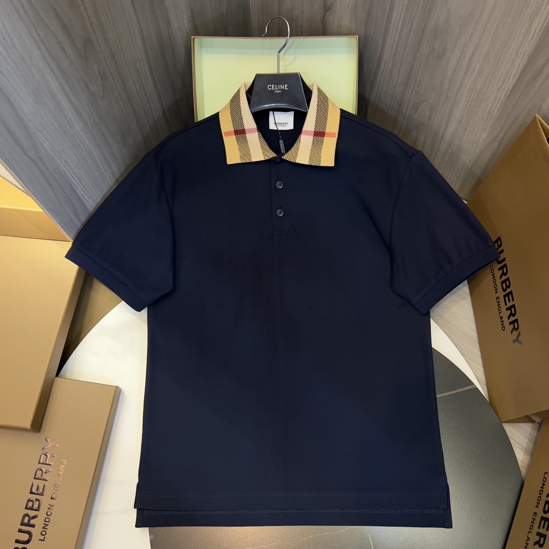 Burberry Check Collar Cotton Polo Shirt - everydesigner